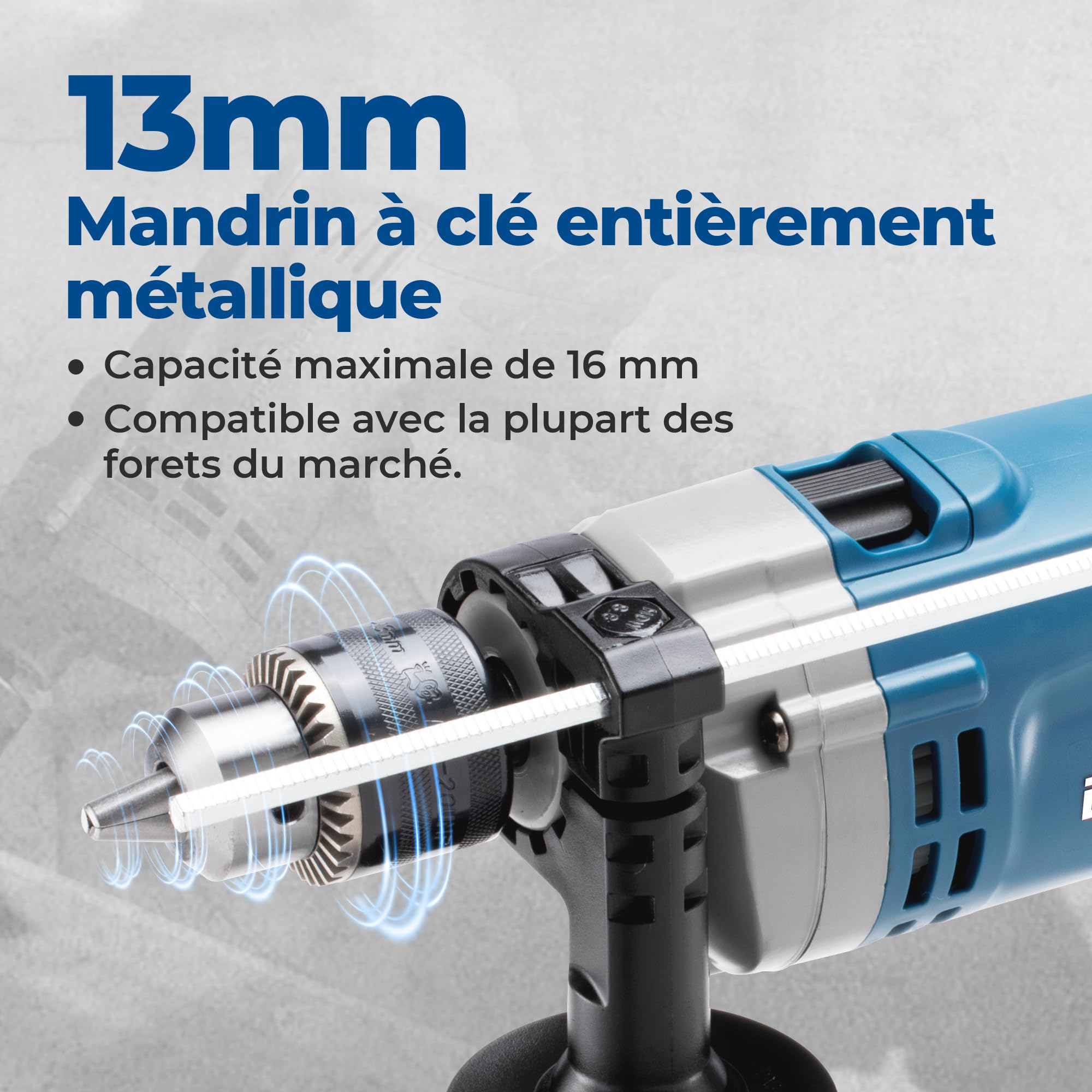 DongCheng Perceuse à percussion Marteau perforateur 710W 13mm mandrin 45000 IPM 3000 RPM 15 couronnes perçage métal bois béton