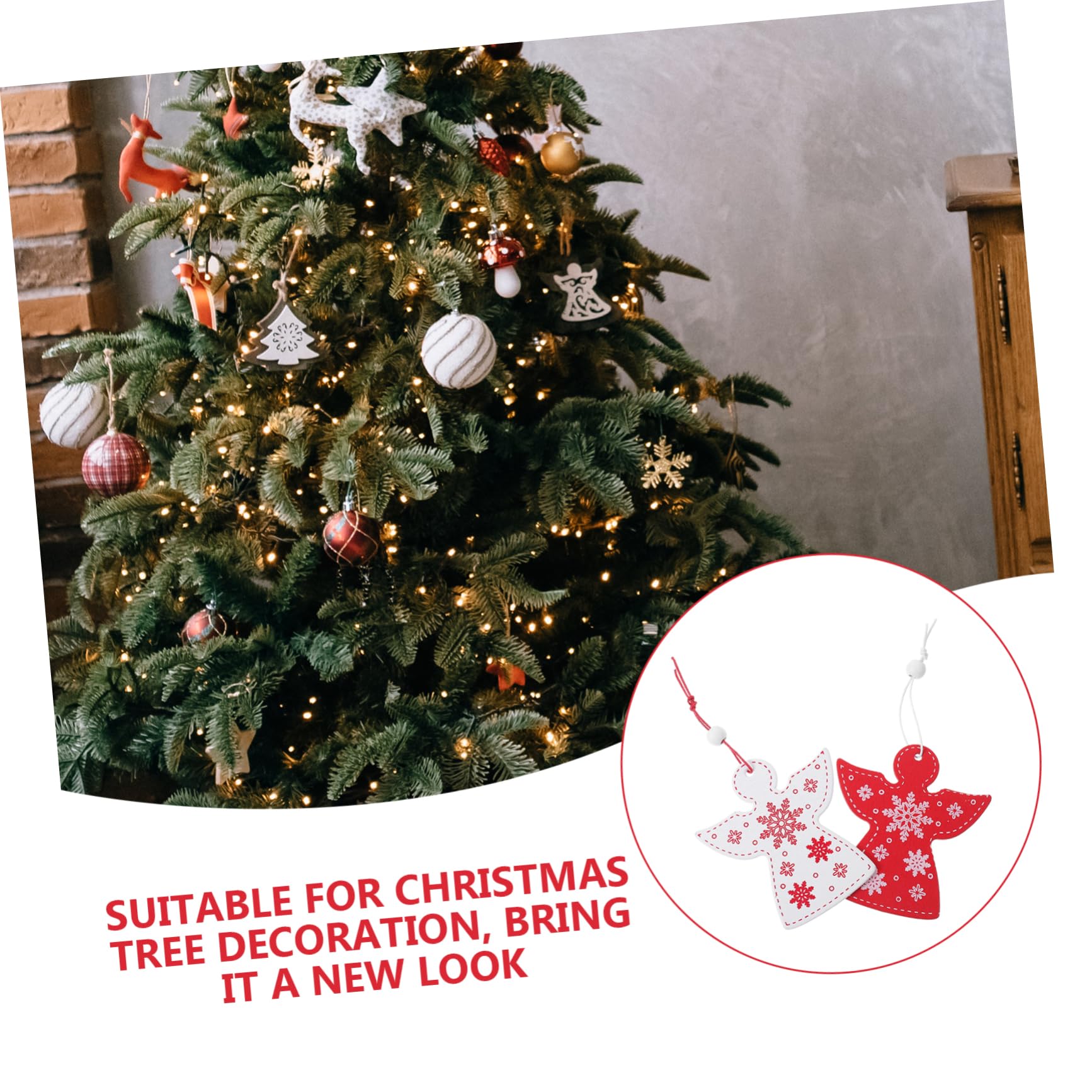 SEWACC 60piezas Adornos Navideños De Ángel De Madera para Decoración De Árbol De Rojo y Colgantes para Casa y Jardín Navidad