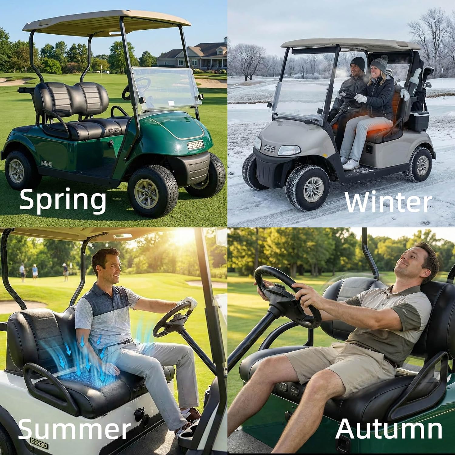 NOKINS Premium Golf Cart Seat Cushion & Backrest, Ventilated Vibrating Seat Pad with 3 Gears, Independent Control Panels for Driver & Passenger (For EZGO TXT/RXV)