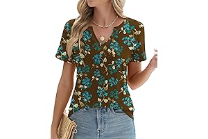 LOMON Women's V Neck Floral Print Short Sleeve Shirts Tops Casual Cute Summer T-Shirts