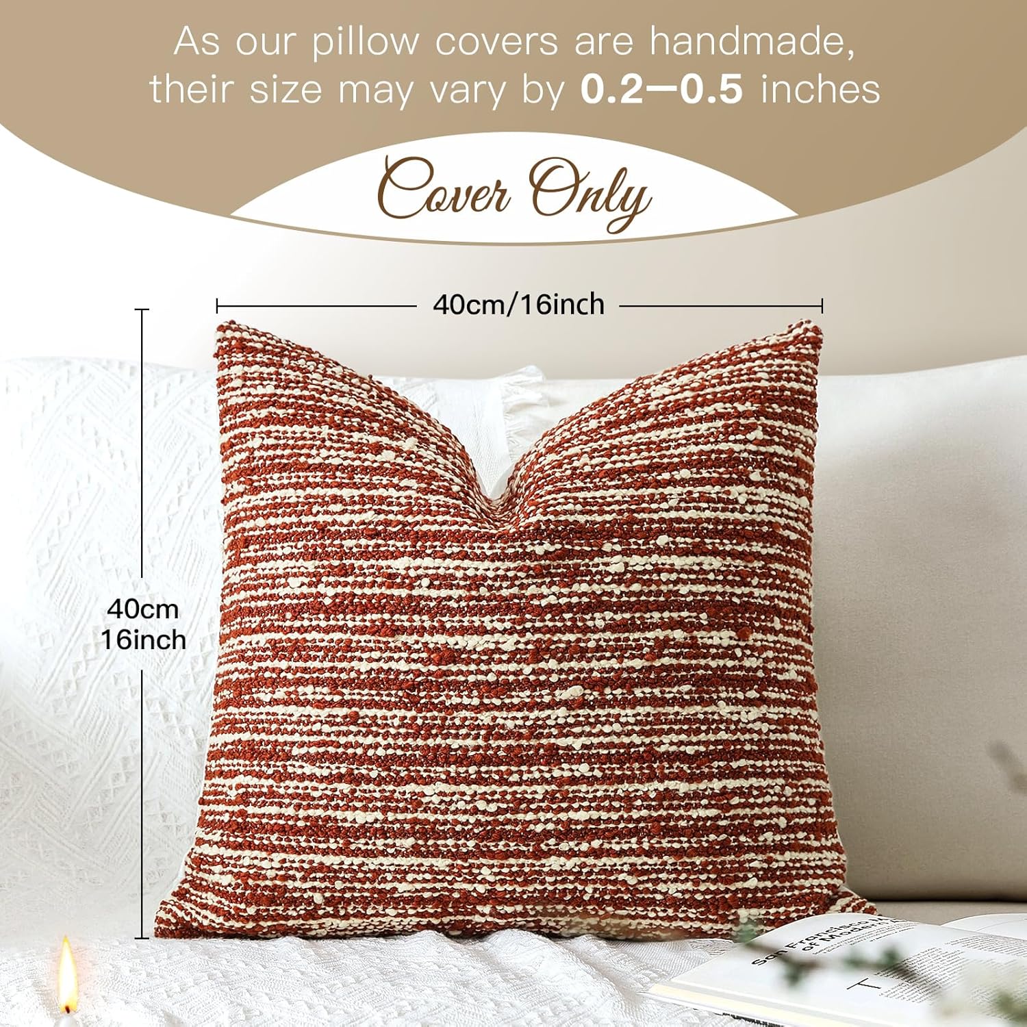 Artscope Throw Pillow Cover 16x16 Inch Set of 2 Super Thick Pillow Cover Decorative Boucle Textured Morden Neutral Italian Style Pillowcase for Bedroom Living Room Couch Sofa Home Décor-Rust