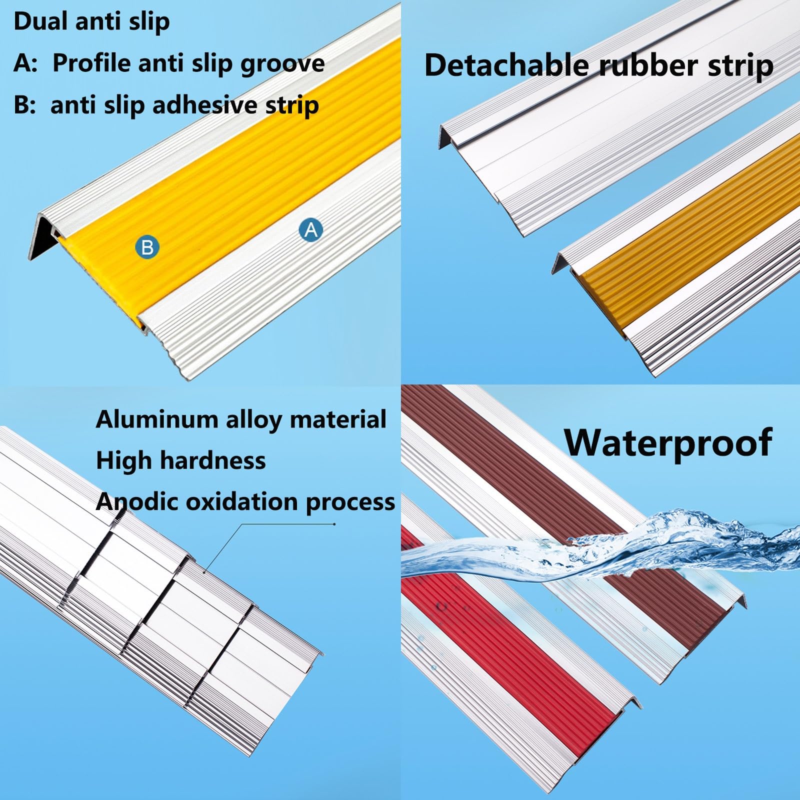 Tira De Umbral ProteccióN, Perfil para Escaleras En Forma De L, Perfil Angular De Aluminio para Escaleras, Tiras Antideslizantes para Peldaños, para Peldaños De Interior Y Exterior ( Color : Yellow ,