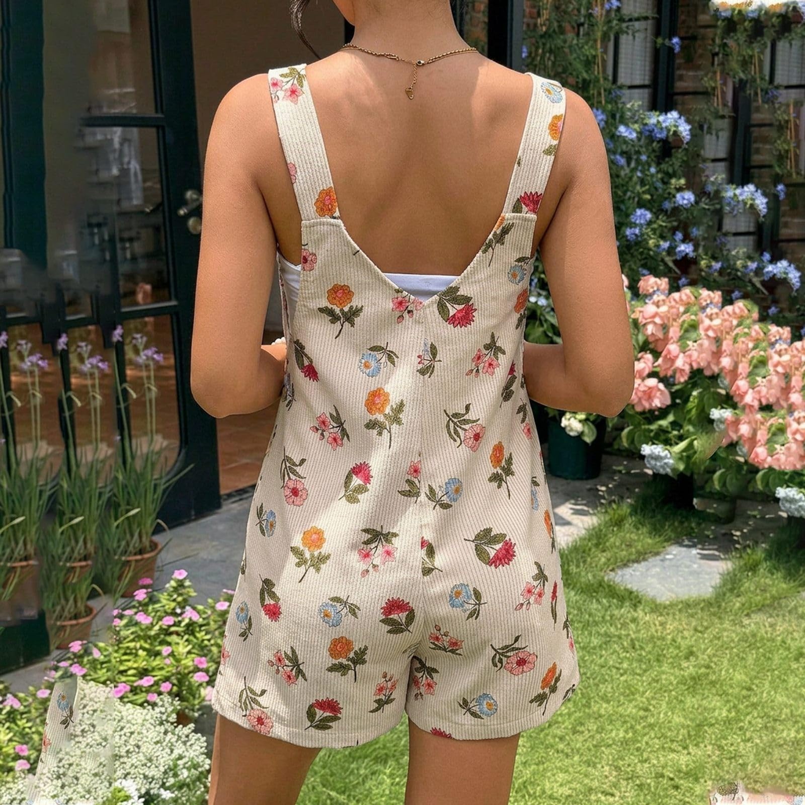 Umstandslatzhose Kurz Damen Sommer Latzhose Cord Umstands Jumpsuit mit Blumenmuster Locker Maternity Overalls Ärmellos Schwangerschaftshose Shorts mit Verstellbaren Trägern