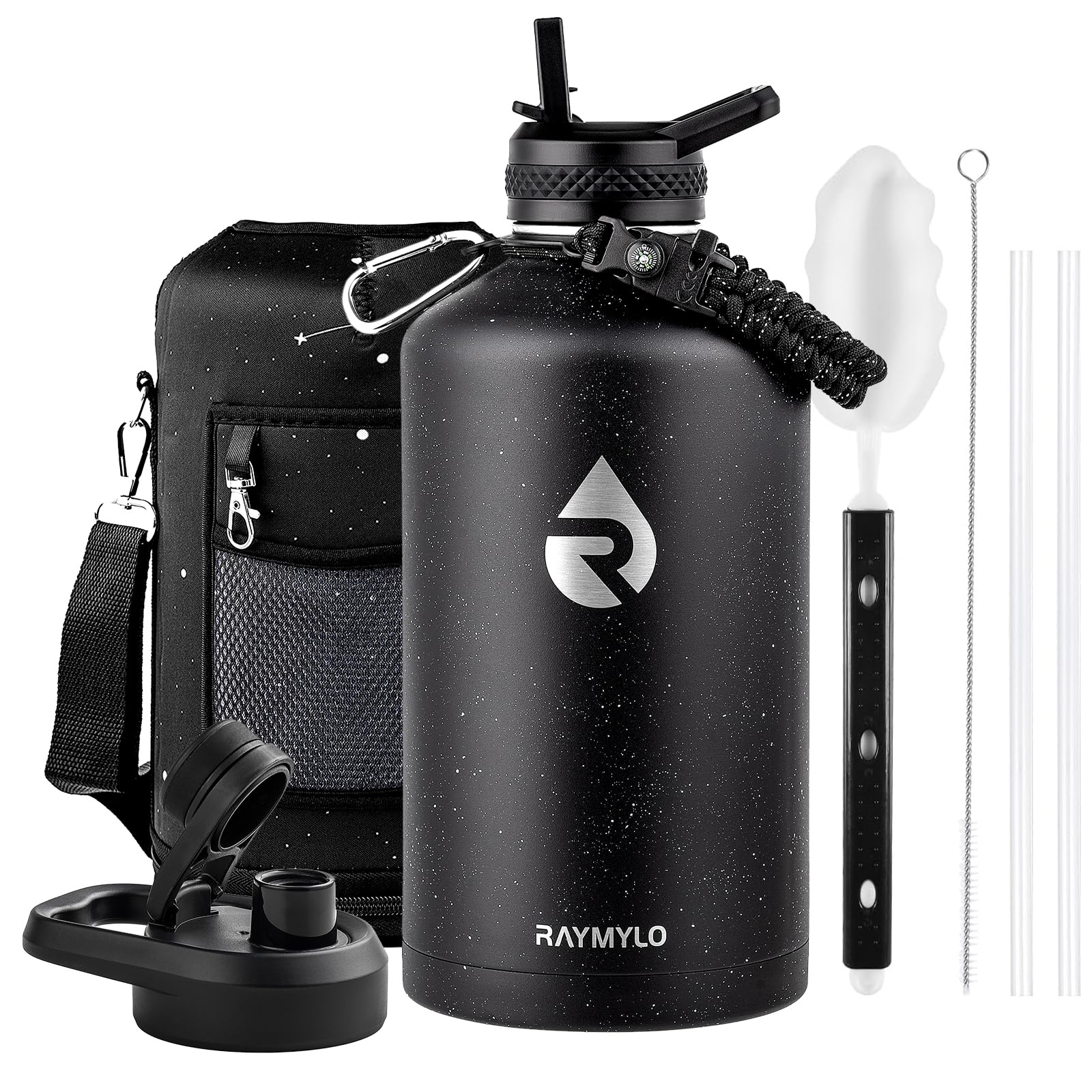 RAYMYLO Insulated Stainless Steel Gallon Water Bottle with Straw & Spout Lids, 3.8 L Leak Proof Metal Water Flask Jug for Sports and Travel, BPA-Free, Keeps Cold for 48 Hrs, Hot for 24 Hrs