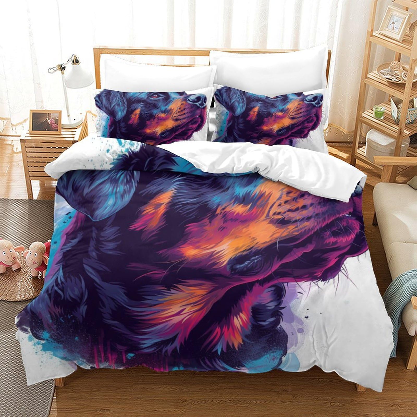 Housse de couette 3D Chien Rowena parure de lit microfibre 220x240 cm