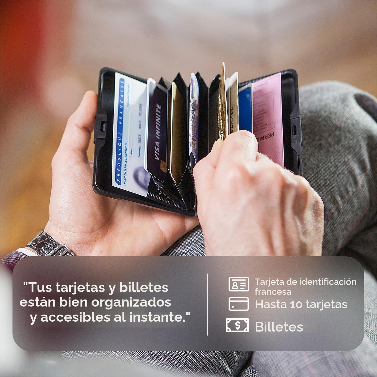 Cartera de aluminio con protección RFID. Modelo: STOCKHOLM LARGE | Compatible con DNI y carnet de conducir. Hasta 10 tarjetas, billetes y recibos. Acceso rápido.