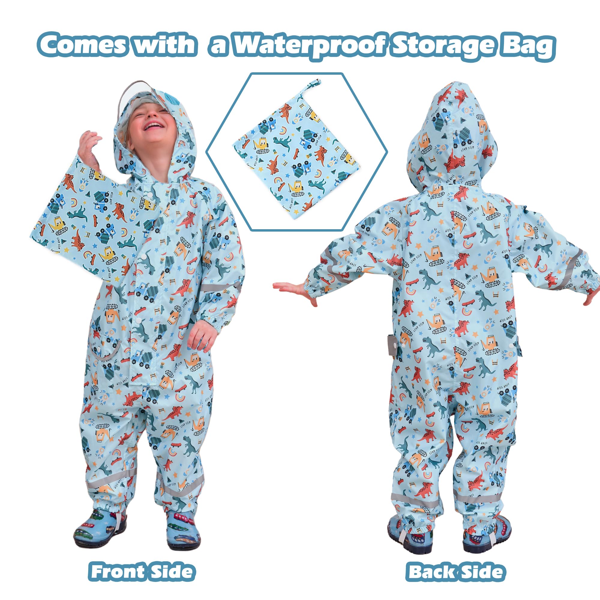 Impermeabile Ragazza Ragazzo Tuta da Pioggia Impermeabile Outdoor con Cappuccio e Reflex Lungo Antipioggia Antivento Portatile Giacche Pantaloni Mantella Viaggio per Bambini 1-9 Anni, S-2XL