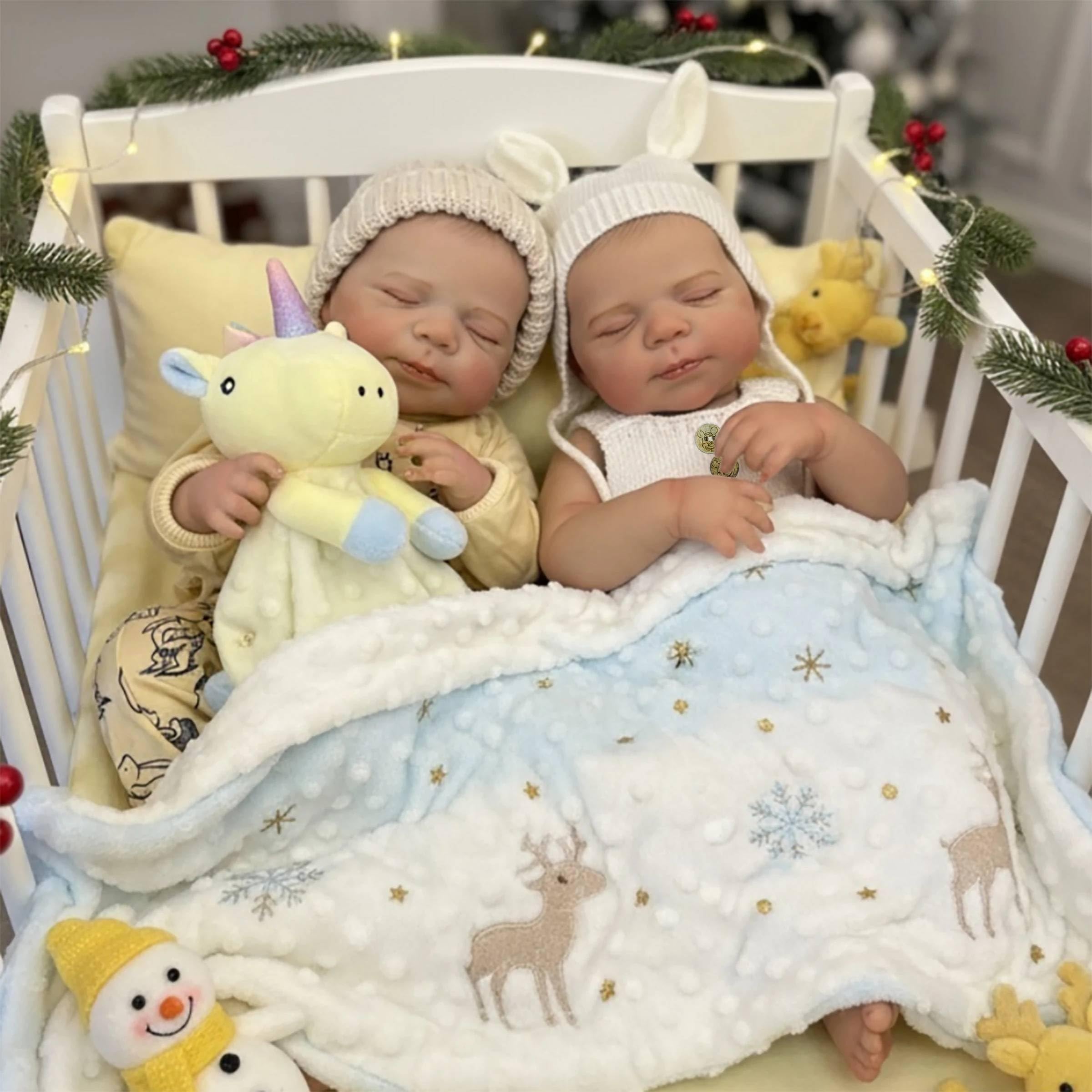 RXDOLL Twin Reborn Baby Dolls silikonowe winylowe całe ciało chłopiec i dziewczynka 45 cm realistyczny noworodek lalka bobas bliźniaki anatomicznie poprawne prawdziwe życie lalki dla dziewczynek 3+