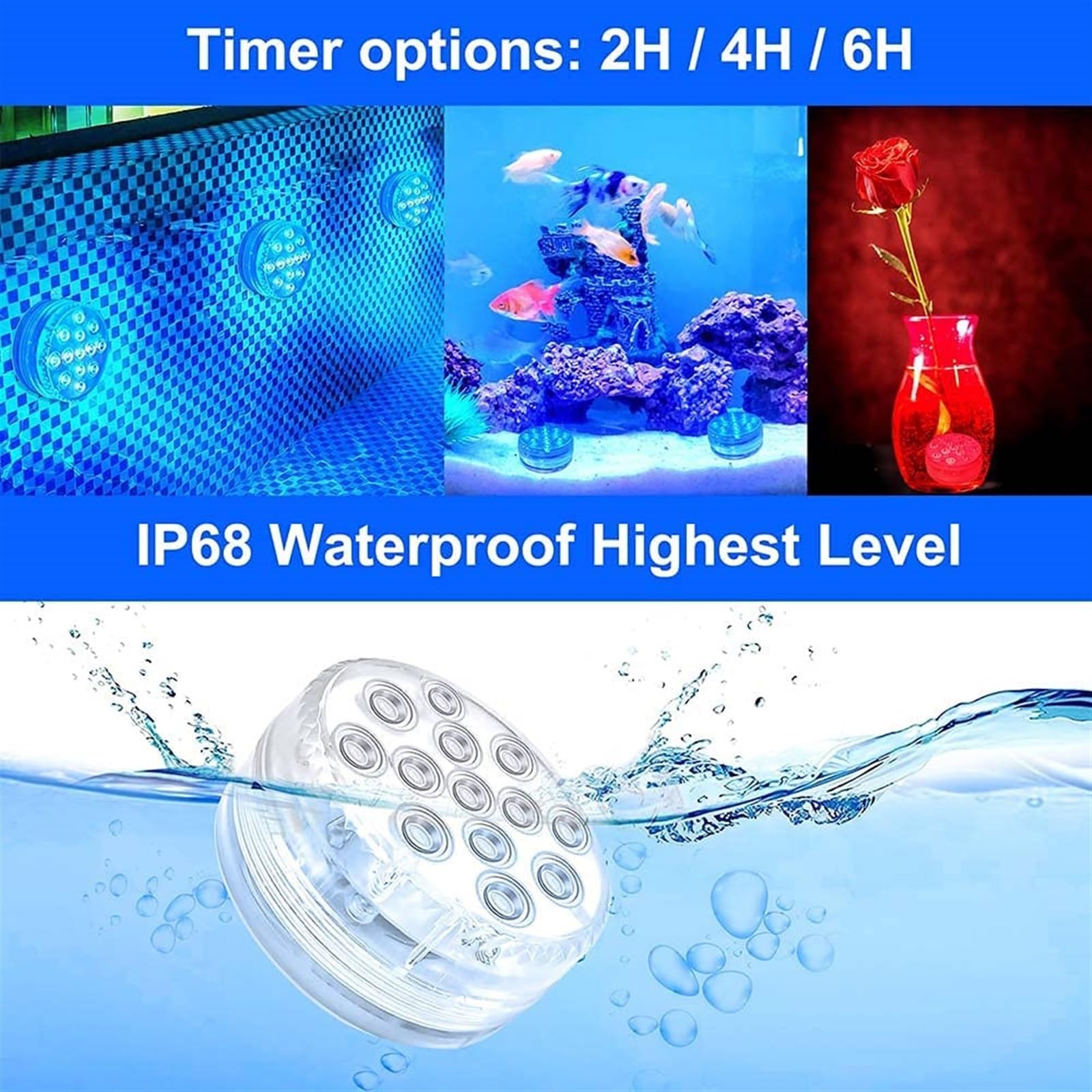 16 couleurs aimant lumières LED sous-marines ventouse piscine lampe RGB aquarium submersible lumières pour jardin étang vase décor (couleur : 8 lampes 1 contrôleur)