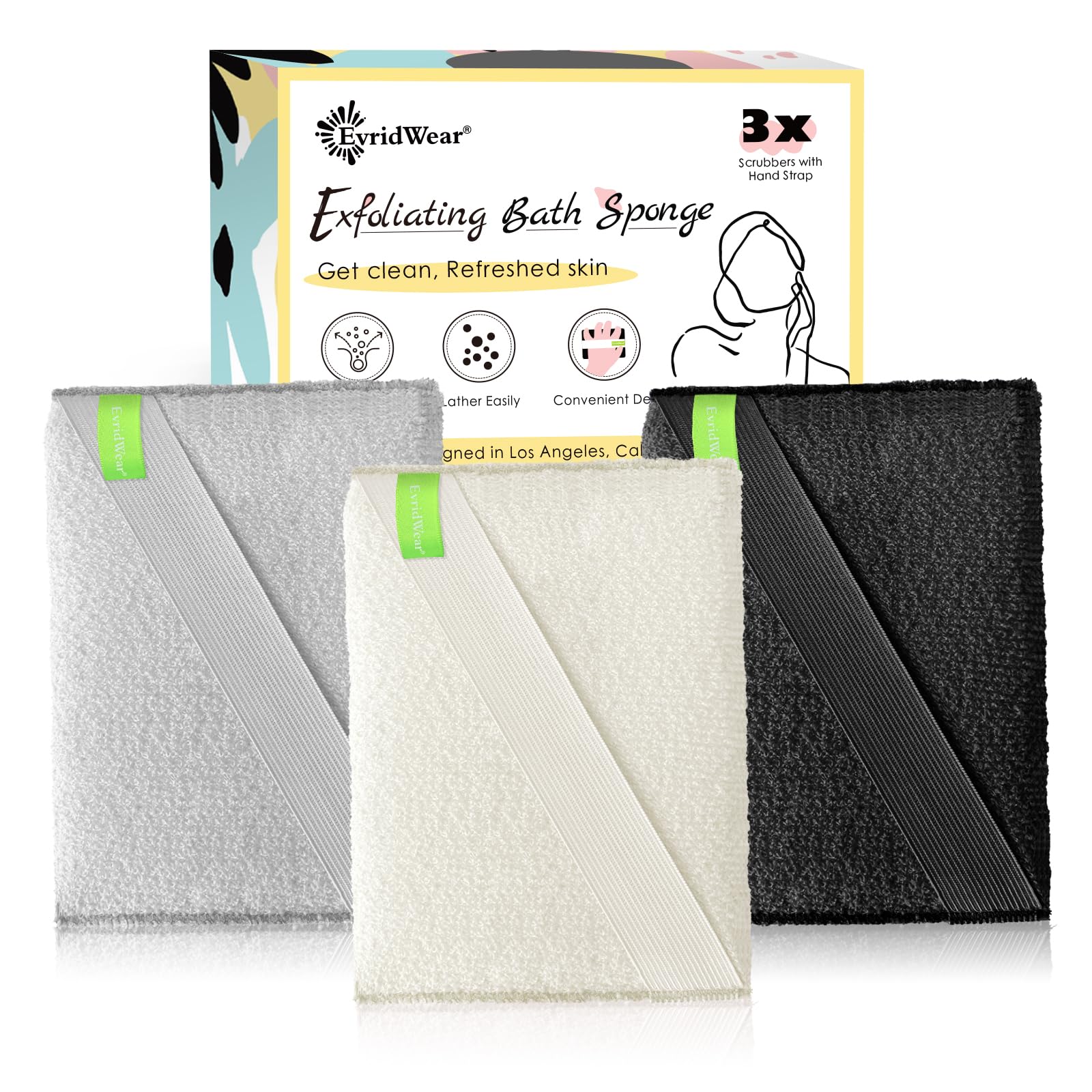 Evridwear 3 Pack Exfoliating Bath Sponges