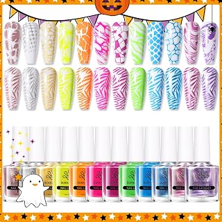 Nail Stamping Polish, 12 Colors Neon Metallic Effect Fingernail Stamp Polish Set Manicure Print Nail Polish for Stamping Plates Bulk Gift Collection 10ml 0.34fl oz Ideal Gifts