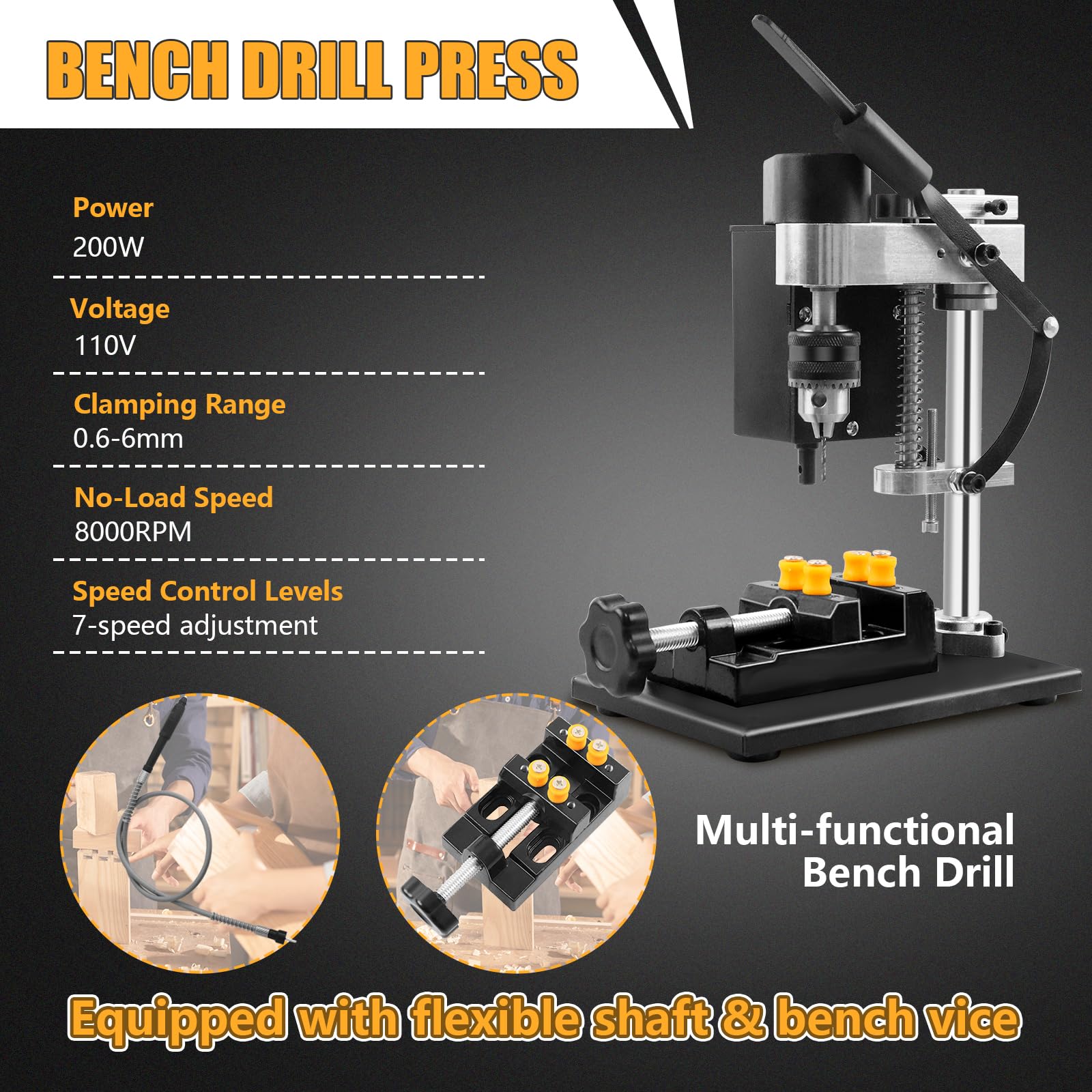 Mini Drill Press - 200W Portable Benchtop -5 Mini Drill Press - 200W Portable Benchtop -5