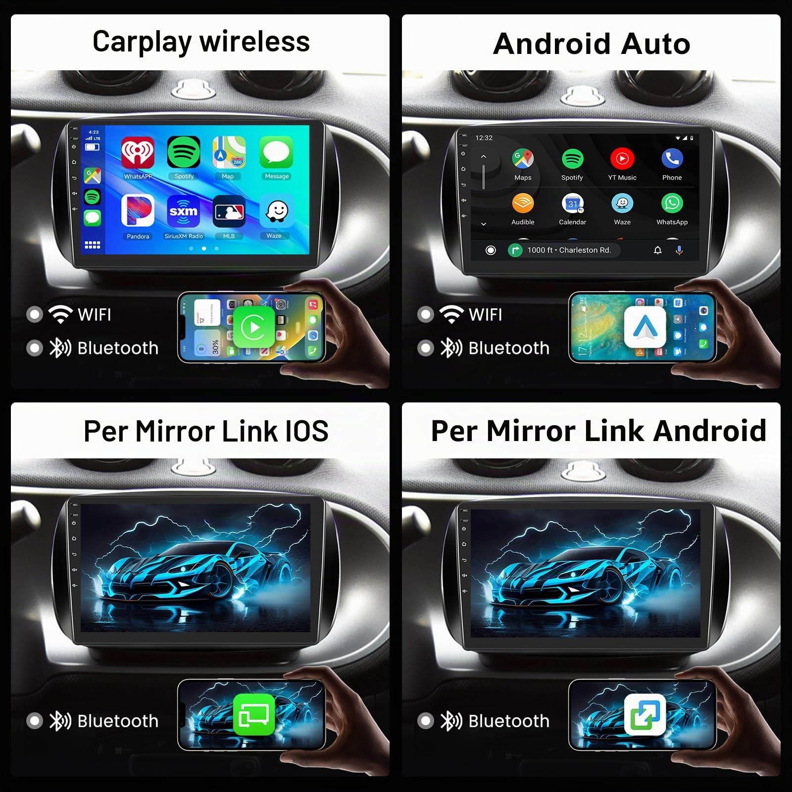 Hodozzy 2G 64GB Android Autoradio per Mercedes Benz Smart 453 Fortwo 2014-2020 Wireless Carplay Android Auto, 9 Pollici Touch Screen Stereo GPS WiFi Bluetooth AM FM/RDS Canbus Retromarcia 2 Din Radio