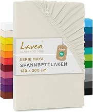 Lavea Jersey Fitted Sheet, Maya Series, 100% Cotton, High-Quality Workmanship, Elasticated and Oeko Tex 100 certified, Cream natural white, 120 x 200 cm