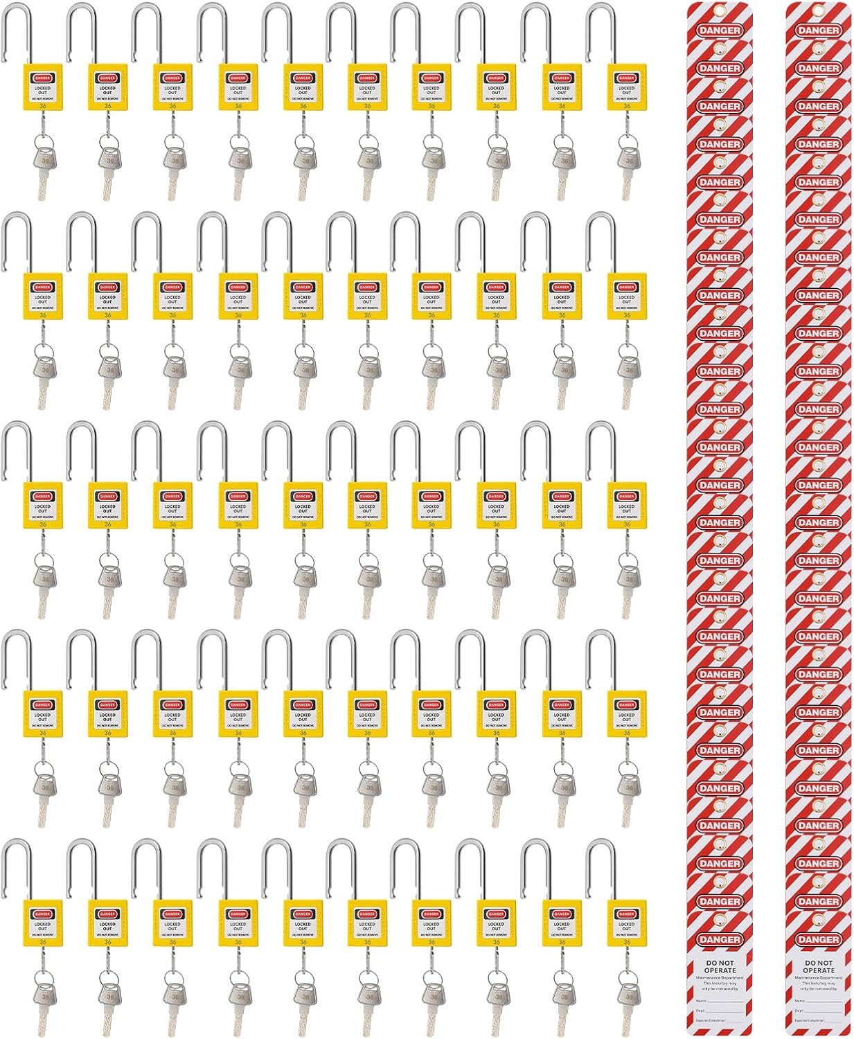 Lockout Locks Set, 50Pcs Locks, Lockout Locks Keyed Different, 2 Keys Per Lock, Zinc Alloy Lock Out Tag Out Padlocks, Safety Padlocks for Electrical Lockout Tag Out Kits, Yellow
