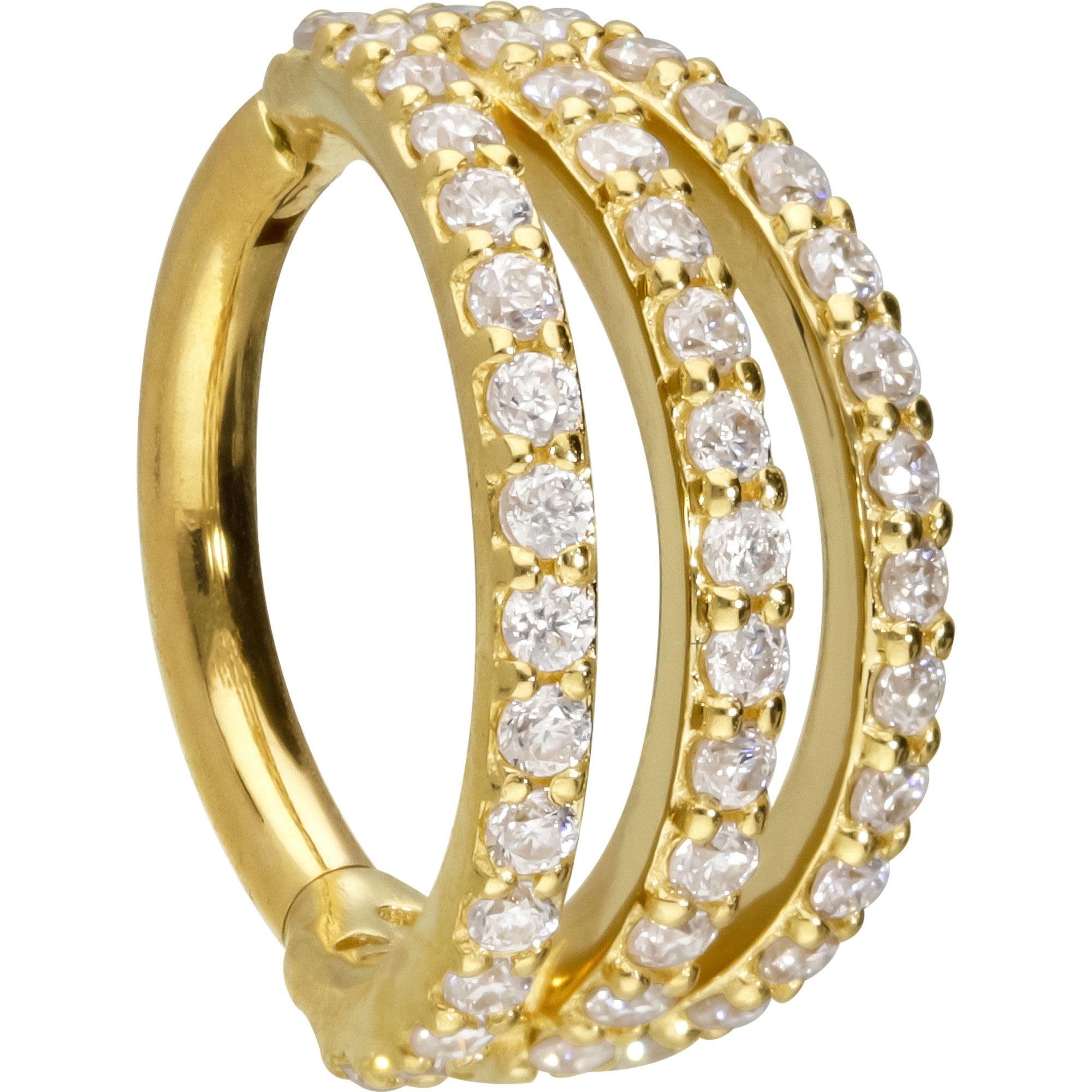 PIERCINGLINE Piercing Ring 14K Gold Segmentring Clicker EINGEFASSTE MOISSANITE + 3 RINGE 585er Gold - Goldfarben