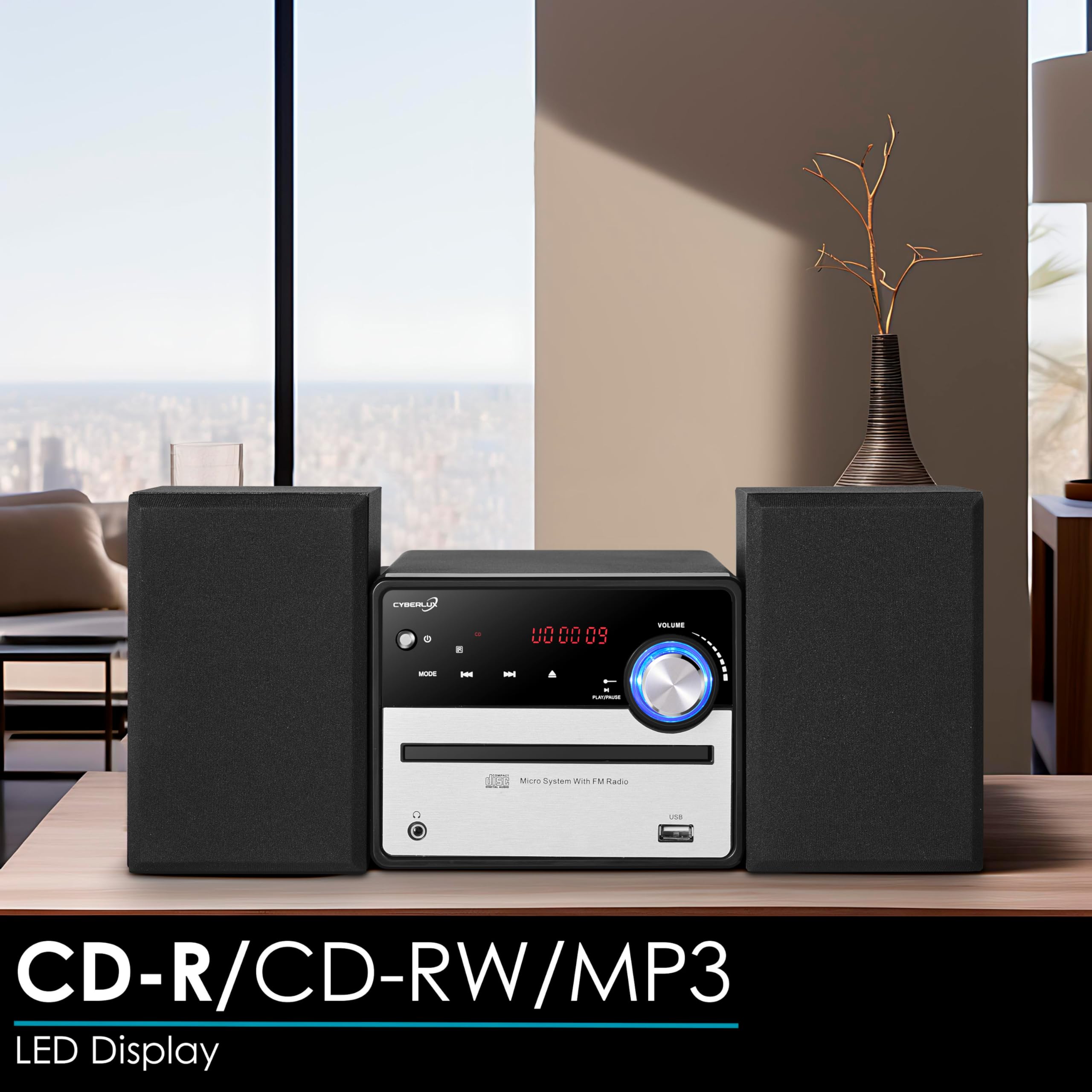 Retro HiFi Musikanlage | Stereoanlage | Kompaktanlage | USB | Line Out | CD/MP3 | FM Radio | 30 Speicherplätze | LED-Display | Mini HiFi Anlage | Stereoanlage mit Boxen |