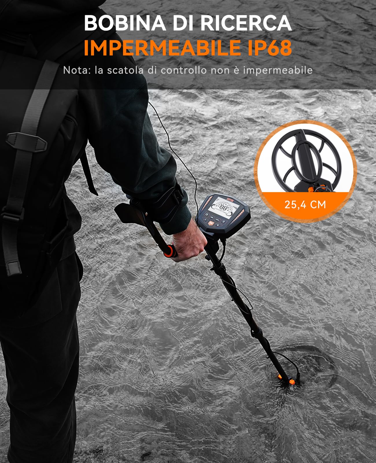 SUNPOW Metal Detector per Adulti e Bambini, Identifica 9 Tipi di Metalli, Profondità di Rilevamento di 10 Pollici, 5 Modalità, Forte Anti-interferenza, Bobina Impermeabile IP68