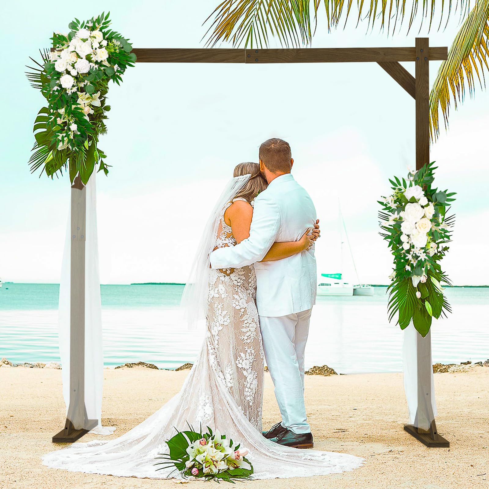 Loninak Wooden/Wood Arch 7.2FT for Wedding Ceremony, Arbor Backdrop Stand for Garden Parties, Indoor, Outdoor, Autumn Theme, Rustic Decorations