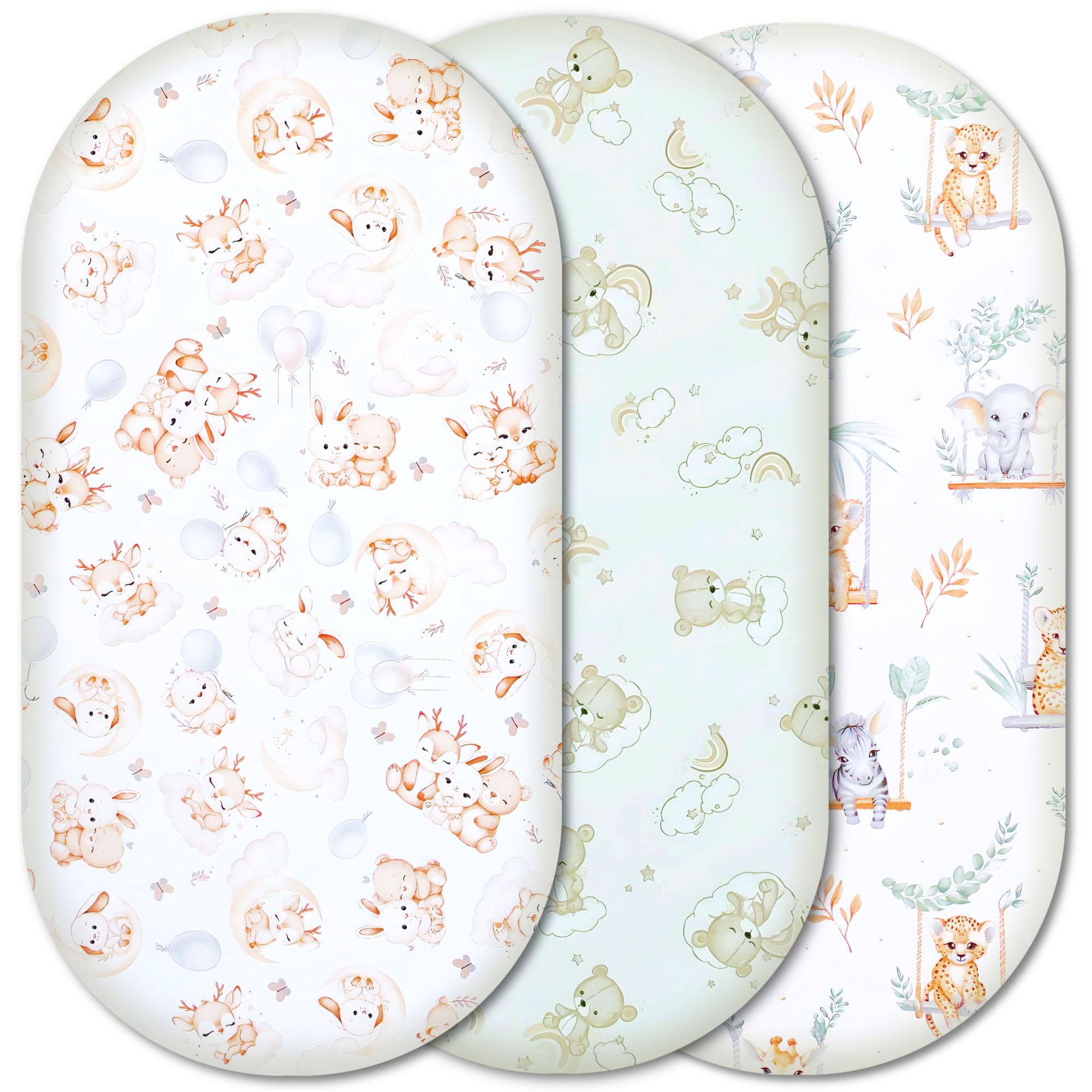 Moses Basket Fitted Sheets – 100% Pure Cotton, Soft & Breathable Baby Bedding Set – 3-Pack Snug Fit Bassinet Sheets for Moses Baskets & Prams - (84x41cm, SET3-3pcs)