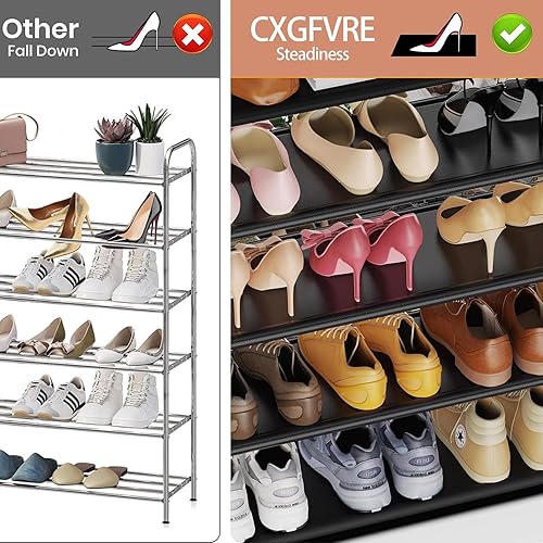 Miniatura 6 de Zapatero independiente de 5 niveles, organizador de zapatos que ahorra espacio con bolsillos laterales y ganchos de metal, zapatero ajustable para