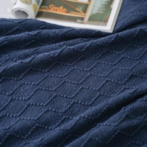 Miniatura 8 de BATTILO HOME Manta decorativa tejida de acrílico azul marino, ligera, suave, con flequillo, para silla, cama, sofá, viaje, pícnic, siesta, adecuada