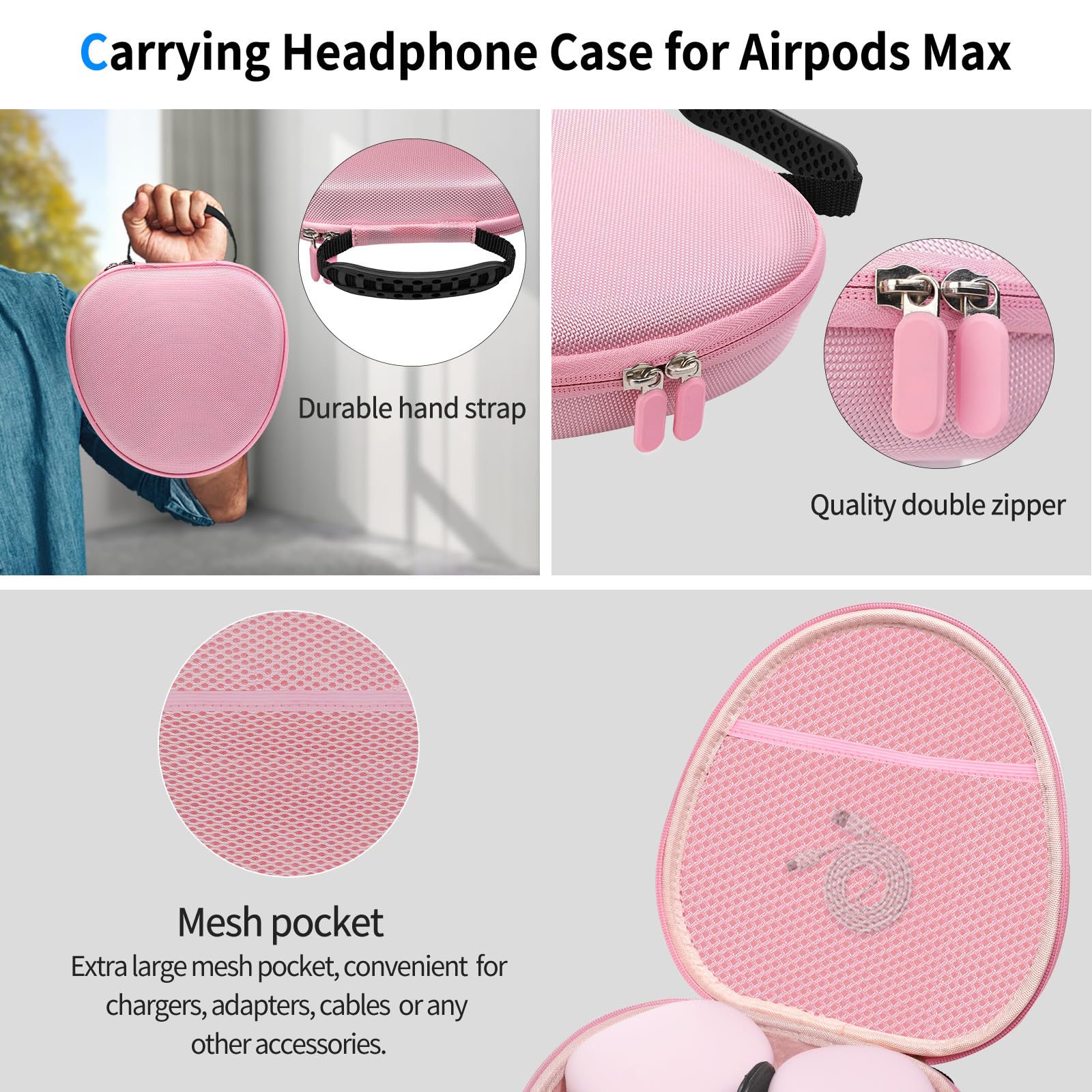 Custodia rigida per cuffie AirPods Max, supporta la modalità sleep, custodia da viaggio con AirPods Max in silicone per auricolari/copriauricolari/fascia per auricolari, custodia protettiva portatile