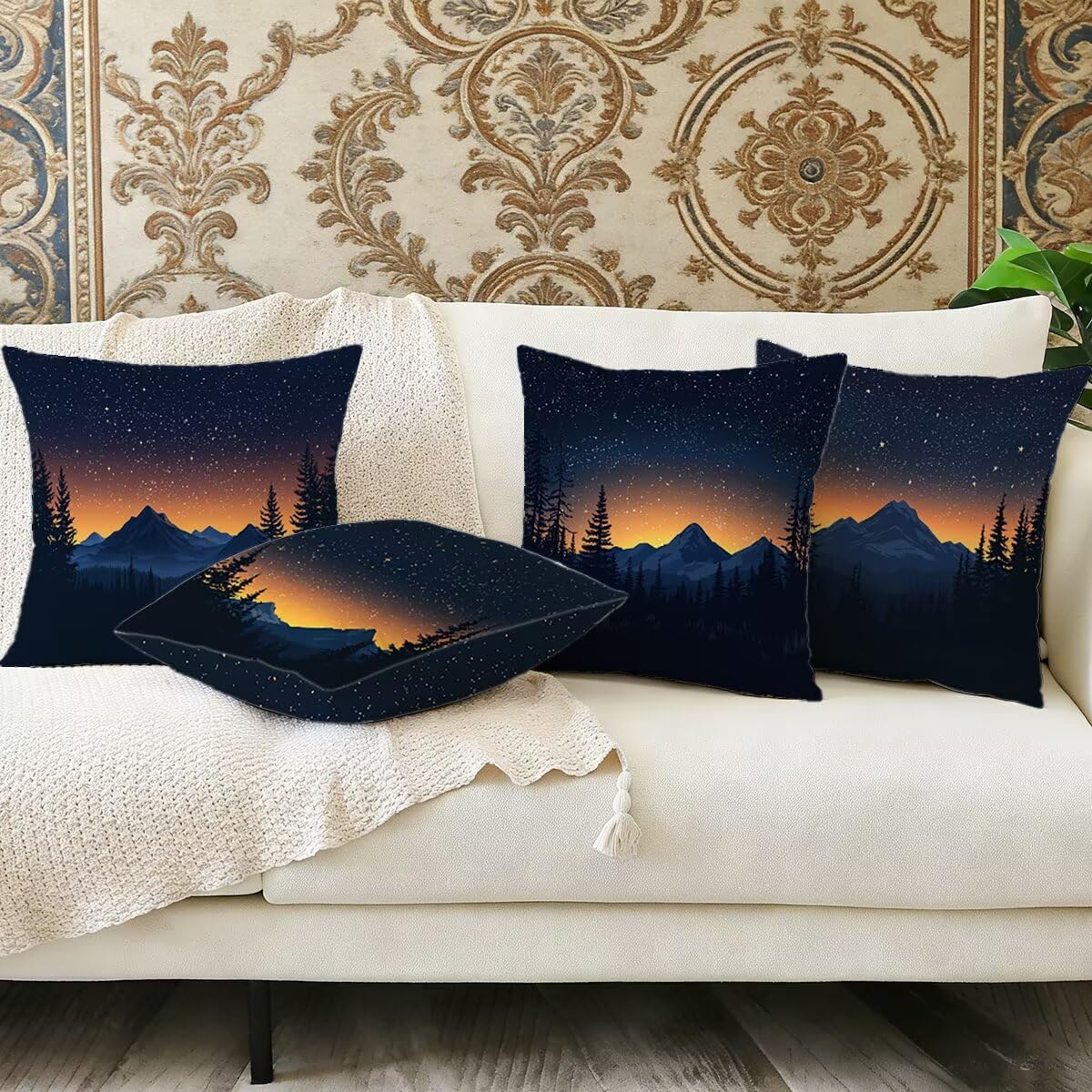 Poszewka na poduszkę na sofę granatowa 60x60 cm gwiaździste niebo aksamitna poszewka na poduszkę zestaw 4 sztuk, super miękka poszewka na poduszkę kwadratowa poduszka z niewidocznym zamkiem