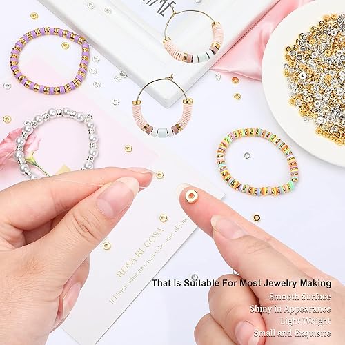 Miniatura 3 de 1500 cuentas espaciadoras redondas planas de 0.236 pulgadas (0.236 in), cuentas sueltas para hacer joyas para manualidades, pulseras, collares