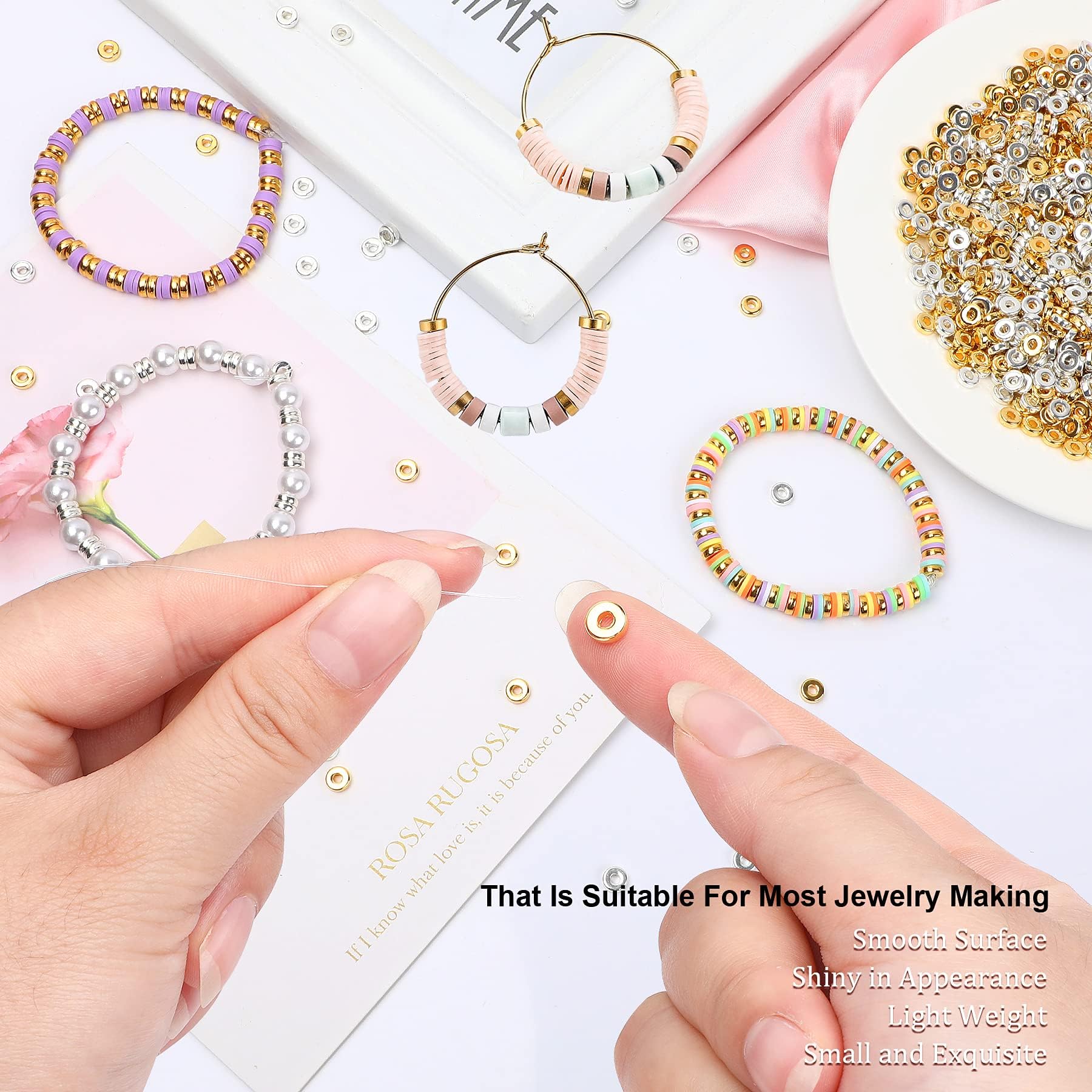 1500pcs 6mm Flat Round Spacer Beads Disc Loose Jewelry Making Beads for DIY Bracelet Necklace Earring Craft Supplies, Gold & Silver - Image 3