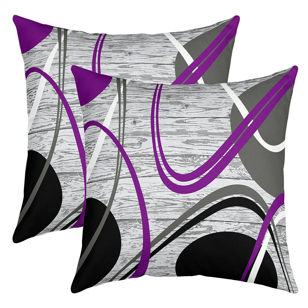 Geometric Stripe Swirl Throw Pillow Covers for Girls Boys Kids 22x22 Inch Set of 2 Modern Wavy Circles Decor Throw Pillowcases Purple Black Grey Pillow Cases Cushion Covers Retro Stripe Swirl