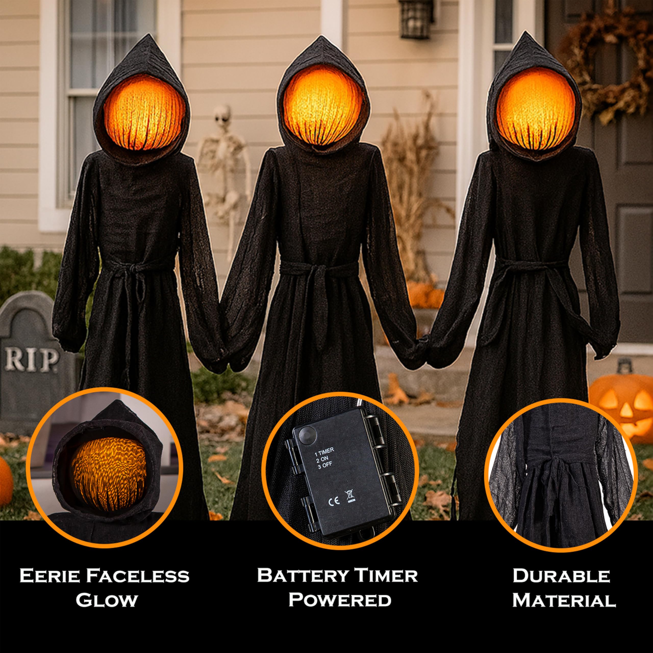 Amazon.com: Evergreen Set of 3 LED Black Halloween Grim Reaper