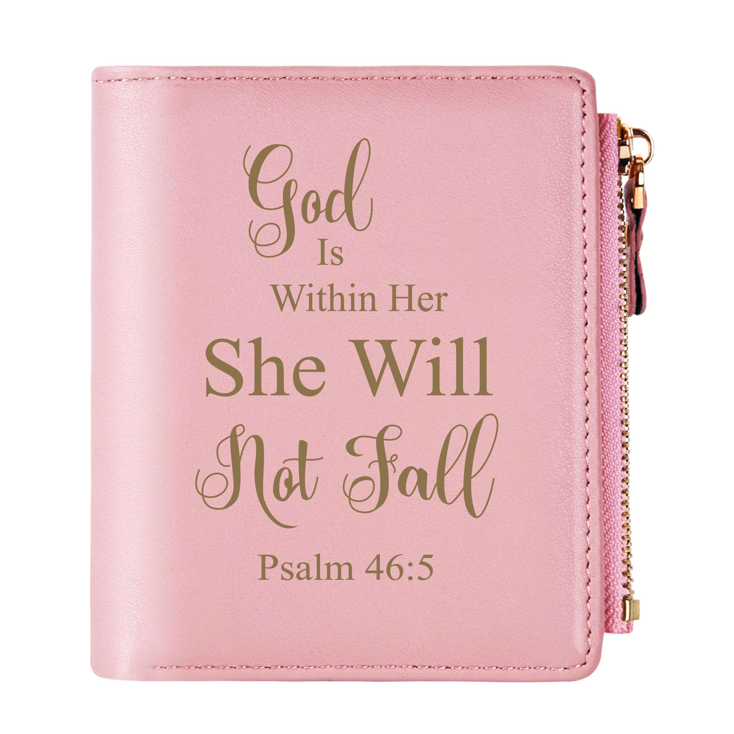 THTCSQ Christian Gifts for Women,Leather Wallet,Personalized Engraved Wallet,Bible Verse Faith Religious Birthday Inspiring Gifts (Psalm 46:5)