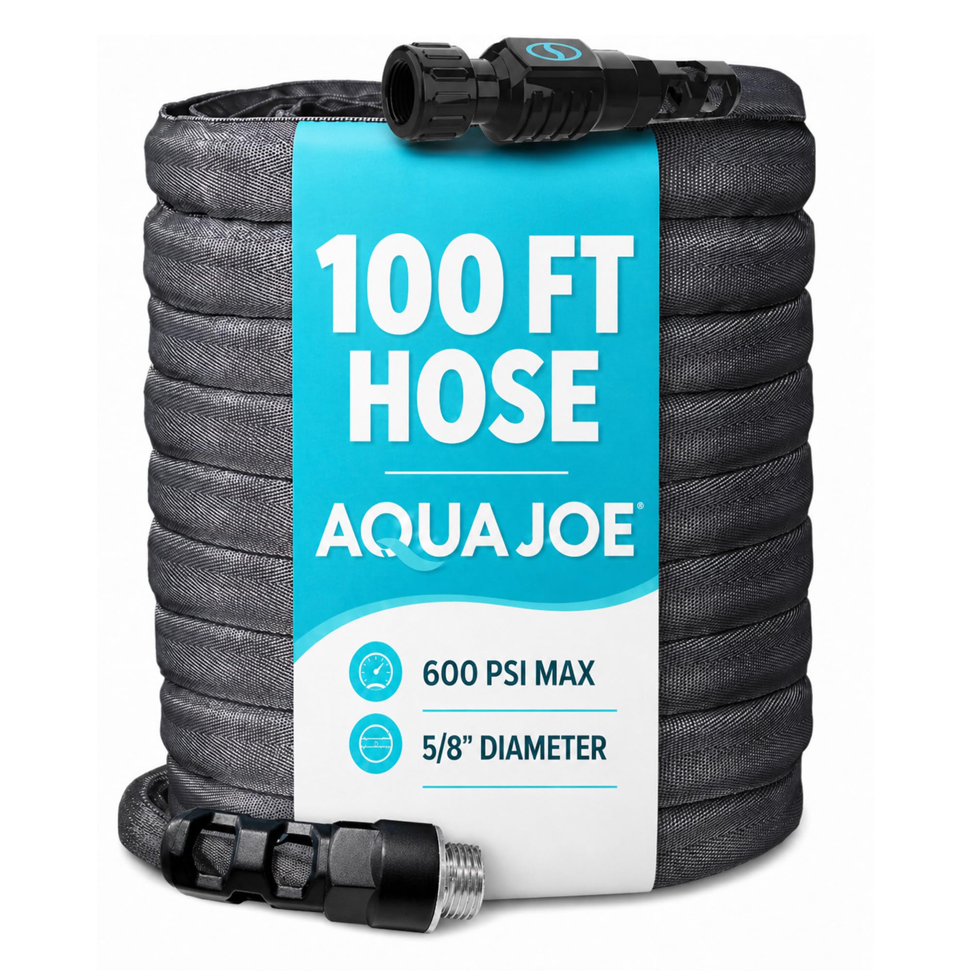 New and Improved - Aqua Joe 100-Ft x 5/8-Inch FiberJacket Garden Hose – 100-foot, Fiber Jacket, Gray And Turquoise, Model AJFJ100-58-XT1