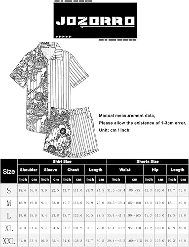 Miniatura 6 de JoZorro Conjunto de camisa hawaiana para hombre, camisas casuales con botones, 2 piezas, trajes de playa de verano de lujo