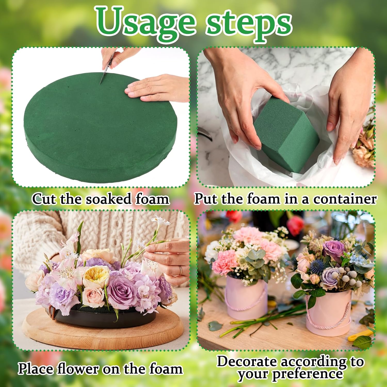 4Pack 12.4" Round Floral Foam Blocks for DIY Fresh Flowers Large Wet and Dry Green Foam, Wet Dry Foam, Easy to Cut, Fast Water Absorption, for Wedding, Home and Party Flower Decor