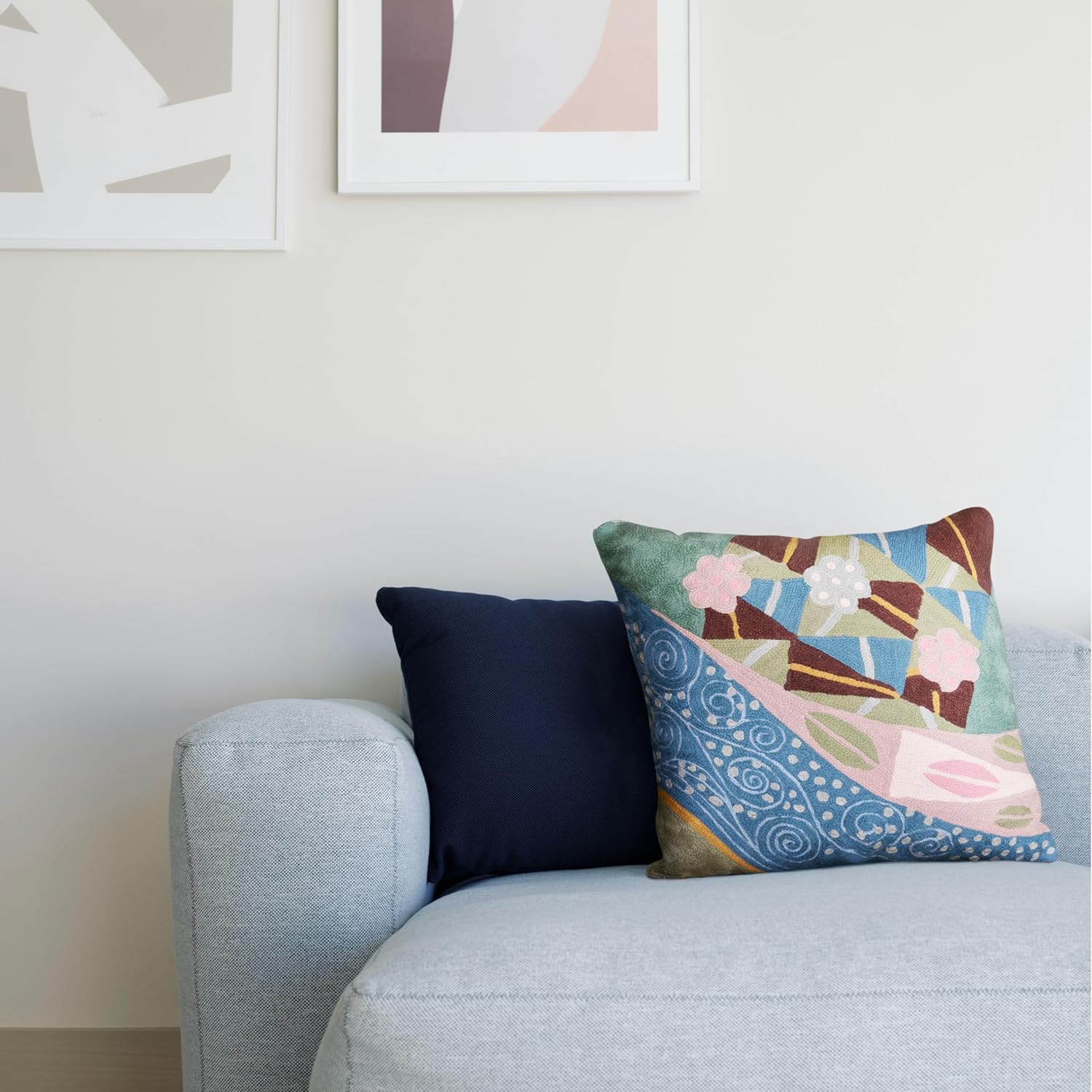 Klimt Blue Modern Pillow Cover - Seed Art Nouveau Pillowcase Modern Farmhouse Chair Cushion Boho Outdoor Pillowsham Mid Century Couch Cushion Handmade Wool 18x18 Inch
