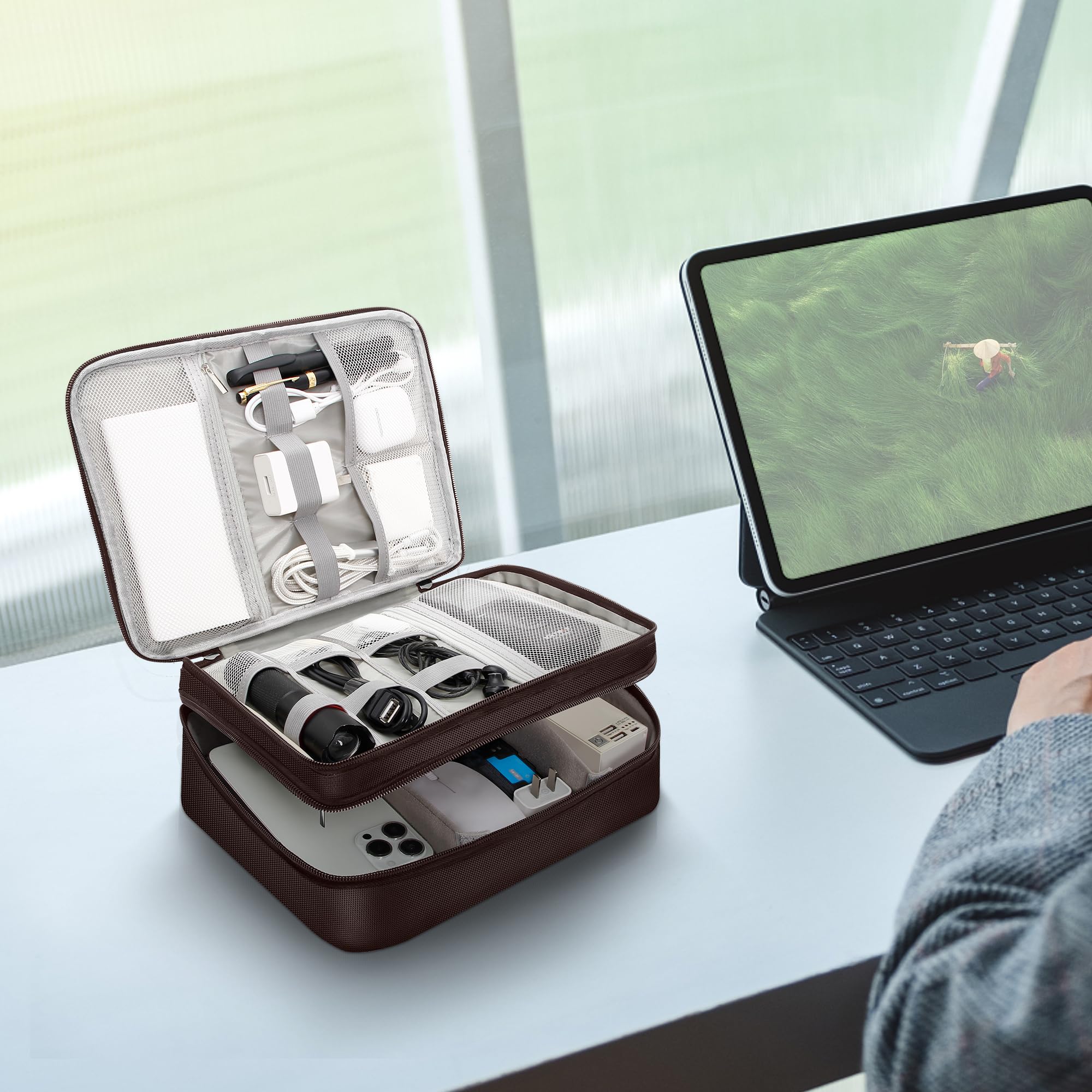 Organizador electrónico, estuche de viaje, organizador de cables de viaje, portátil, impermeable, bolsa organizadora de cables para cargador, cable, USB, banco de energía, auriculares