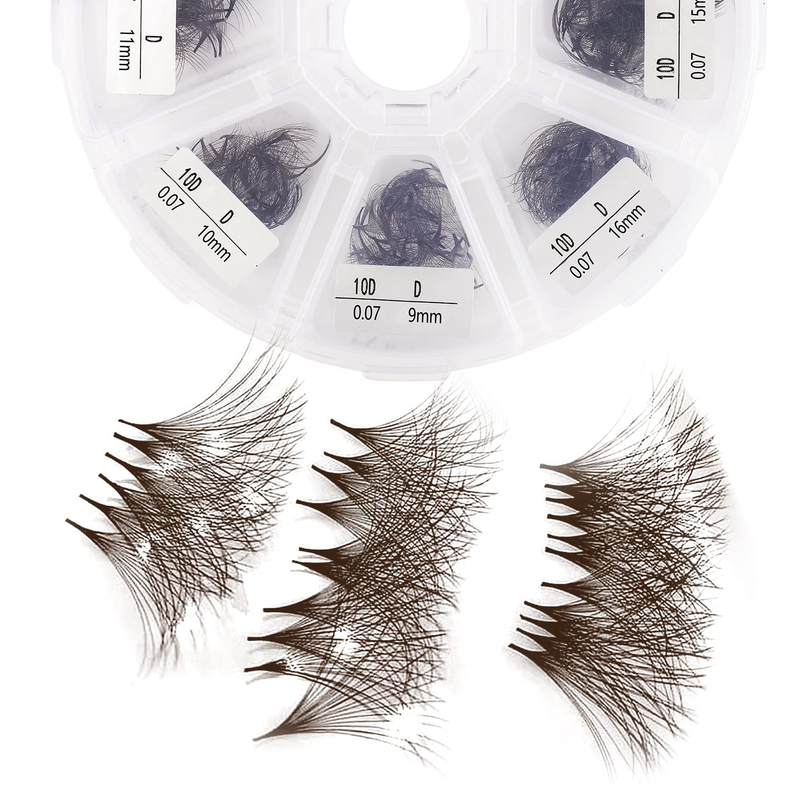 Volume Lash Extensions 10D Brown Premade Fans 500 PCS 0.07mm 9-16mm Mixed C/D Curl Short Stem Premade Volume Eyelash Extensions Pointed Base Fans by