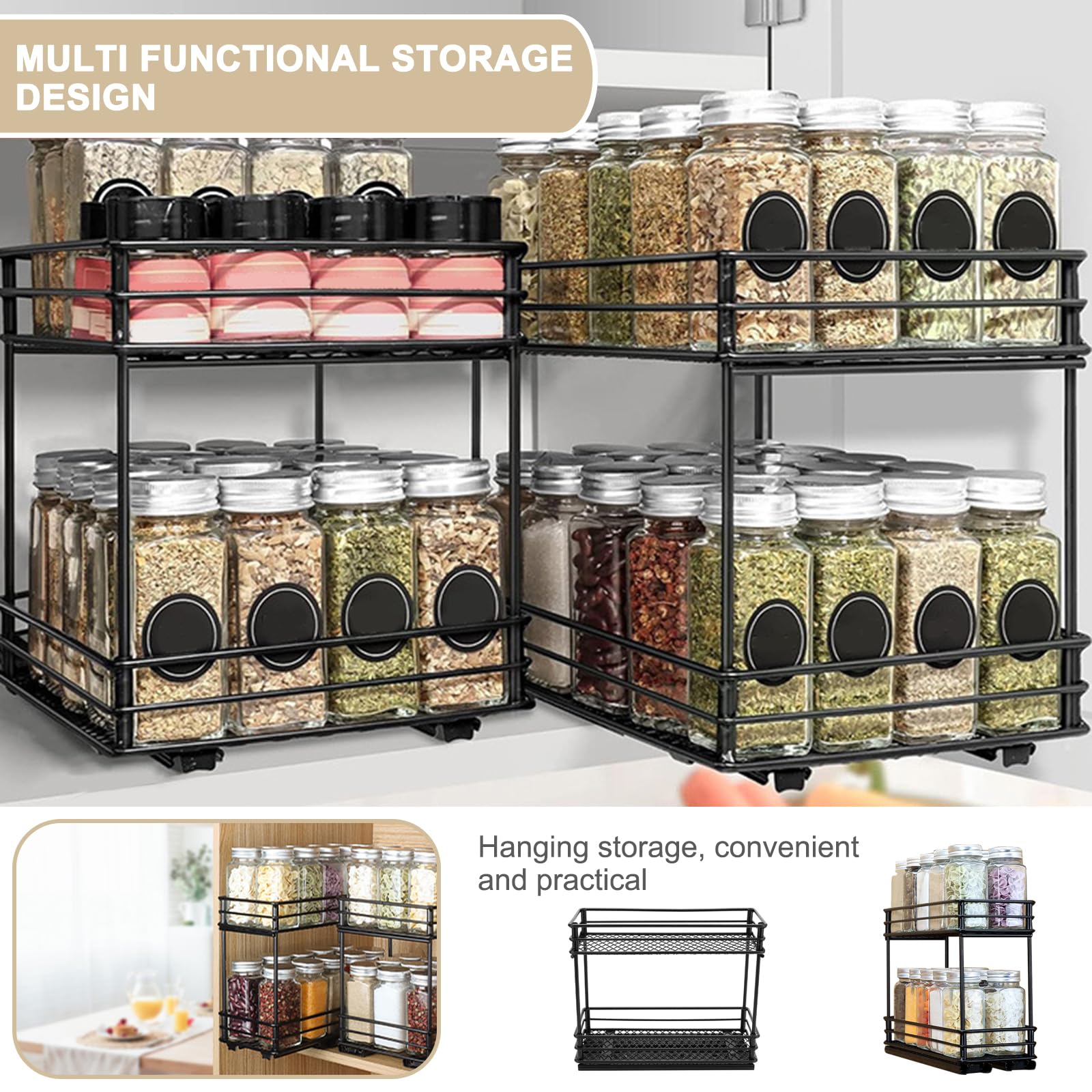 Estante de almacenamiento para debajo del fregadero, estante de almacenamiento de cocina, estante de especias extraíble, estante de almacenamiento de gabinete, adecuado para cocina, baño, sala