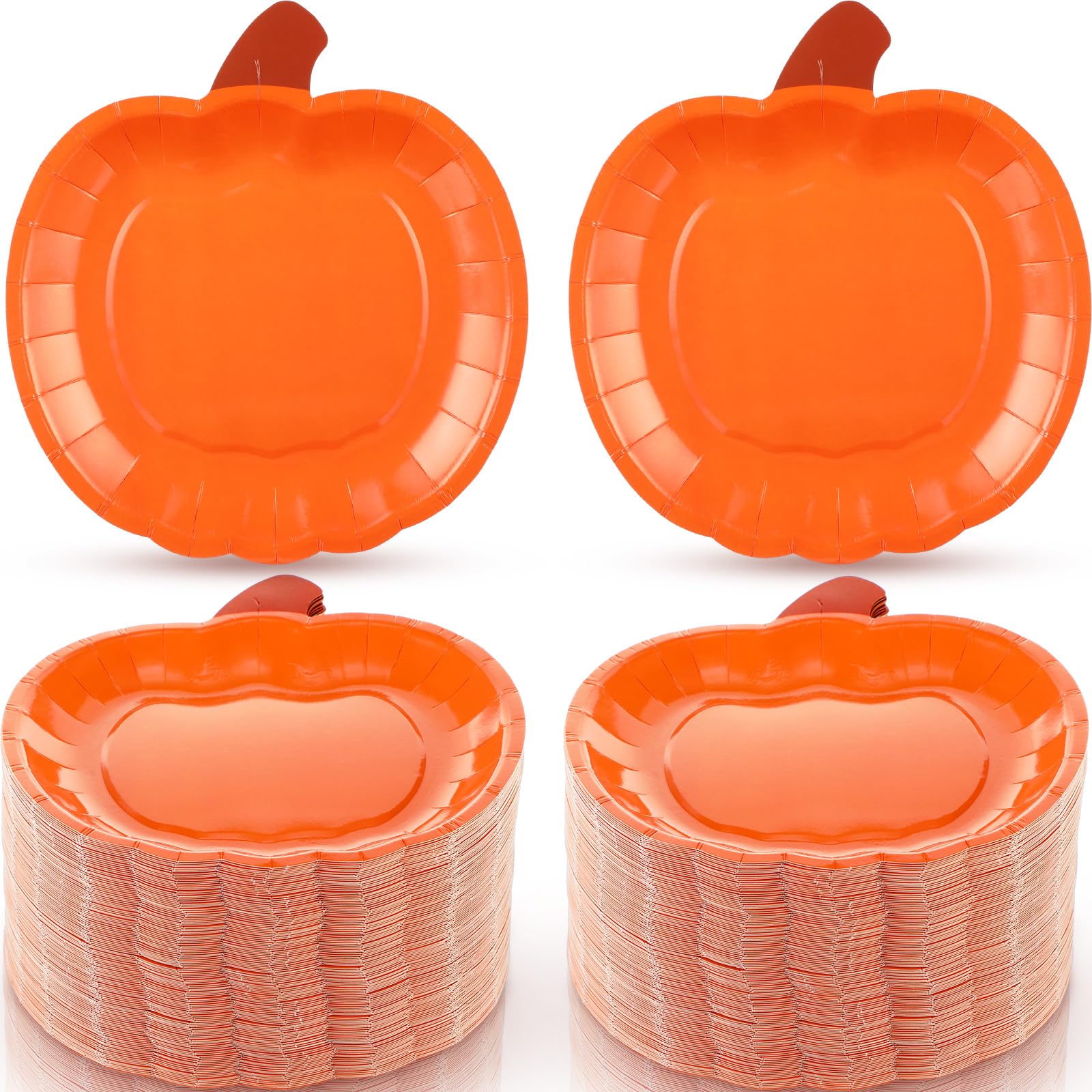 Uiifan 200 Pieces Pumpkin Paper Plates Fall Disposable Plates 7.48 Inch Thanksgiving Themed Orange Party Dinner Plates Orange Pumpkin Shape Plates for Fall Thanksgiving Catering Events Party Favors