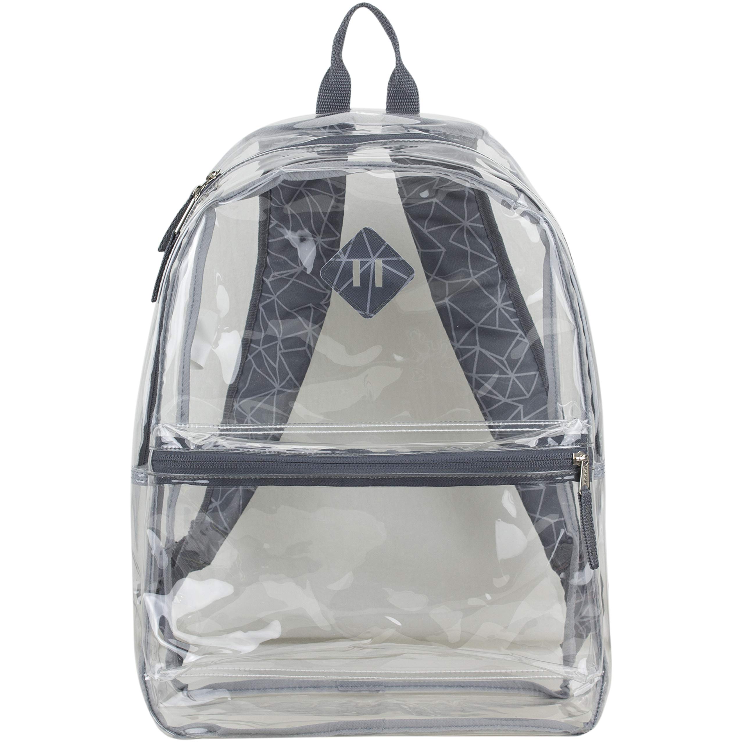 Eastsport Fully Transparent Clear Backpack with Front Pocket, Adjustable Straps and Lash Tab, Gray Shattered Geo Print/Gray Flannel One Size