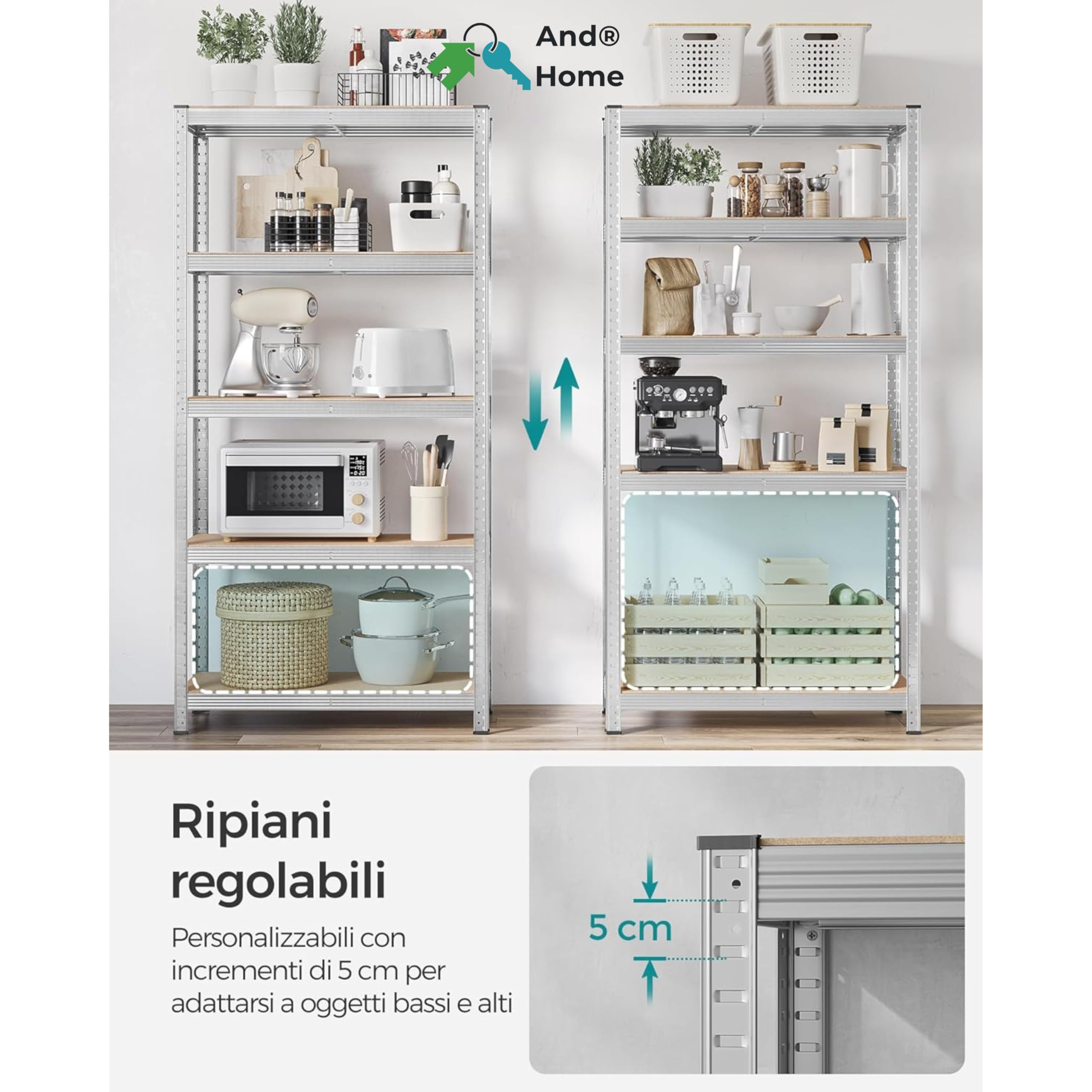 1 Scaffale Metallo Garage, Zincato 5 Ripiani in MDF – Portata Totale 875 kg – Montaggio Senza Viti o Bulloni - Scaffalatura Salvaspazio Robusta per Cantina, Cucina o Ufficio,180x90x40 cm