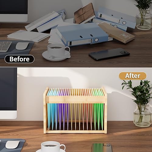 Miniatura 3 de Organizador de archivos colgante de bambú, organizador de archivos de escritorio de oficina para tamaño carta, organizador de carpetas de archivos