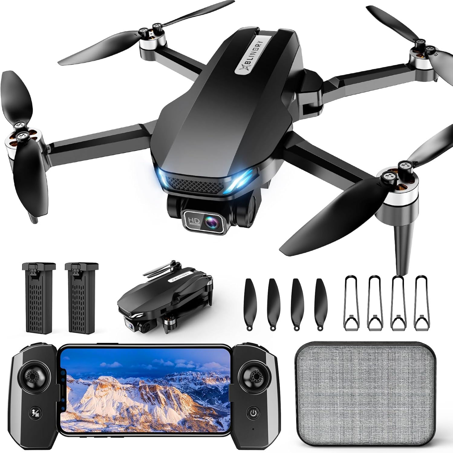 Drone with Camera, 2K HD FPV Drones for Adults, RC Quadcopter with Gravity Control, One Key Take Off/Land, Waypoint Fly, Gestures Selfie, 3 Speed Modes, Mini Drone for Beginners with 2 Batteries