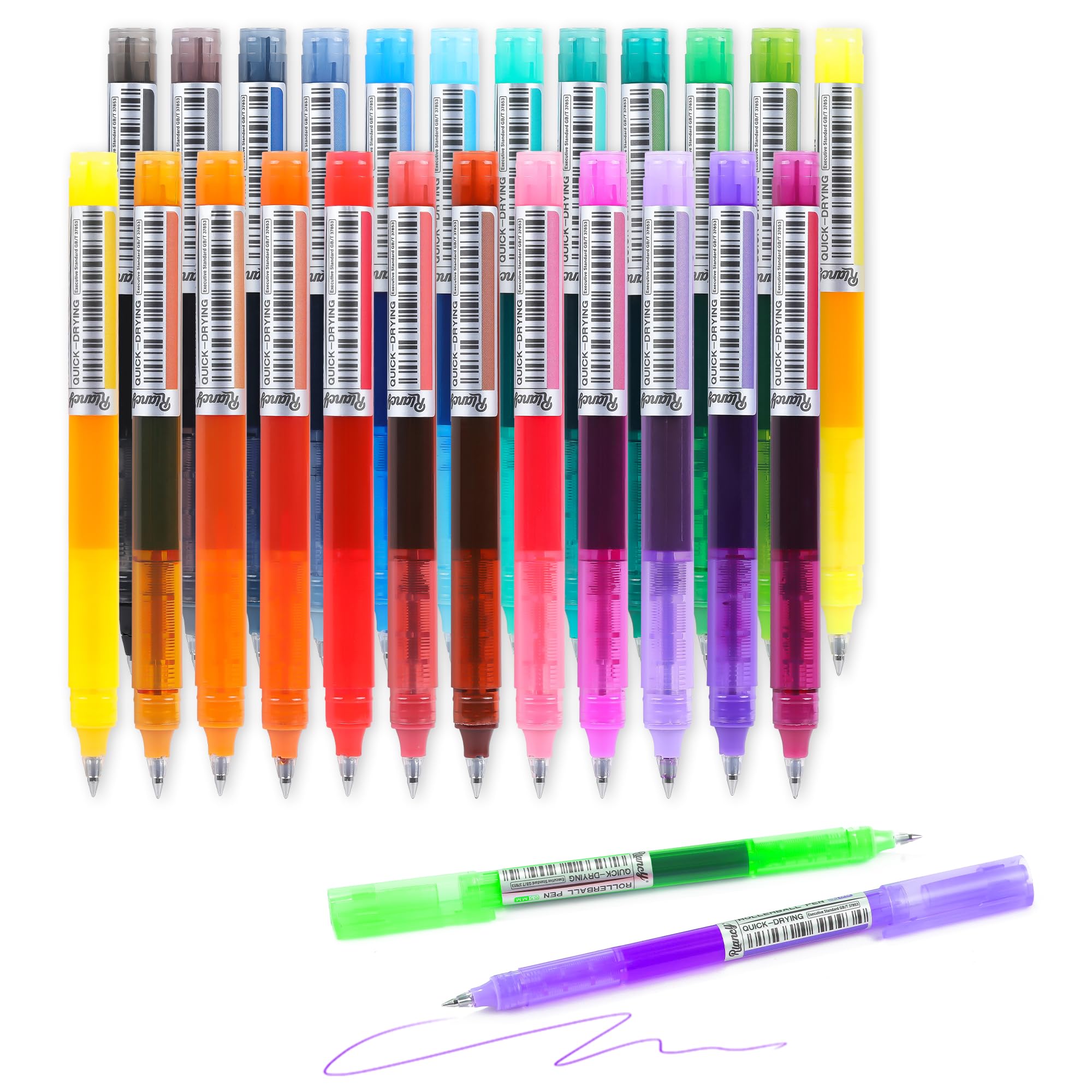 RIANC Liquid Ink Rollerball Gel Pens, 0.5mm Extra Fine Point Tip, 24 Colors Quick Dry Ball Point Pens for Writing Drawing Journaling Taking Notes