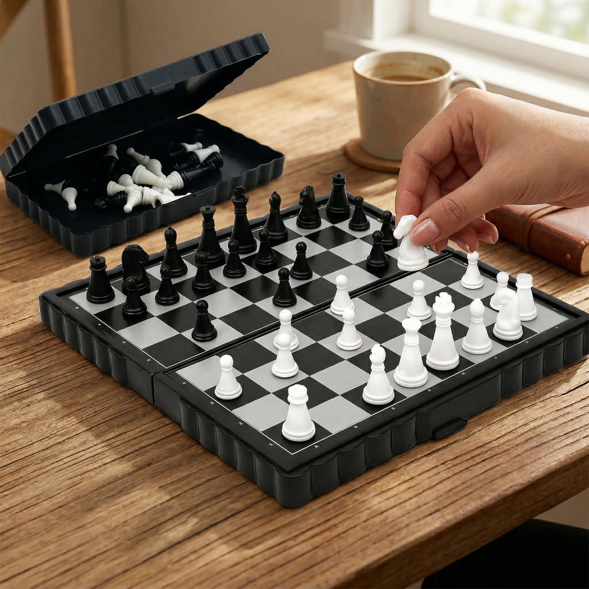 Magnetisches Schachspiel, faltbares Schachbrett, tragbares und faltbares Schachbrett-Set, magnetisches Reise-Schach, Mini-Schach, hochwertiges faltbares Schachbrett, ideal für Reisen