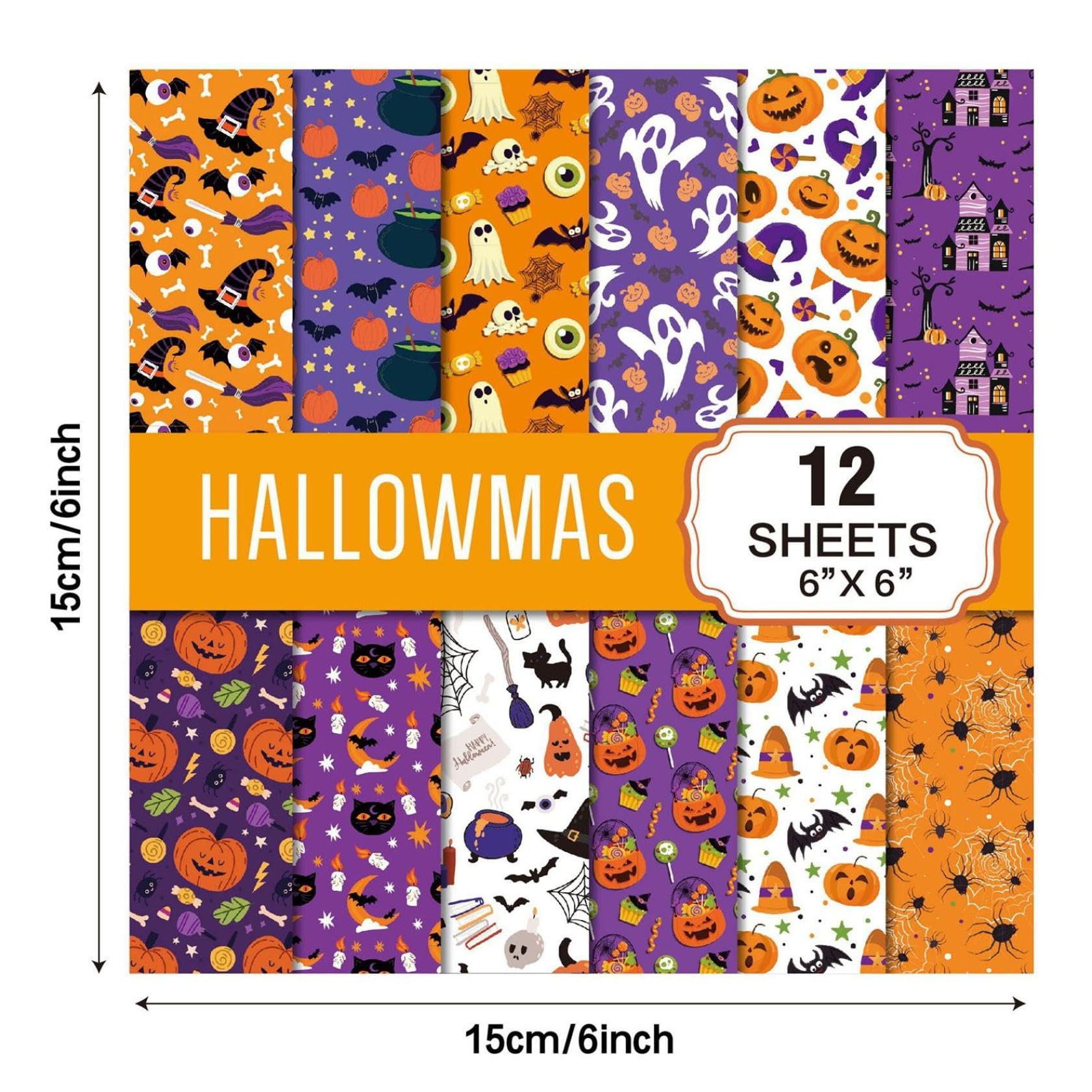 Papel de recortes de Halloween de 12 x 12 pulgadas, 24