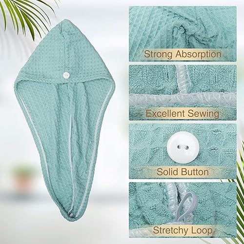 Miniatura 3 de OOTDAY Toalla de pelo de microfibra, 1 paquete de envoltura de pelo de gofre con correa elástica, toalla para el cabello seco con anti