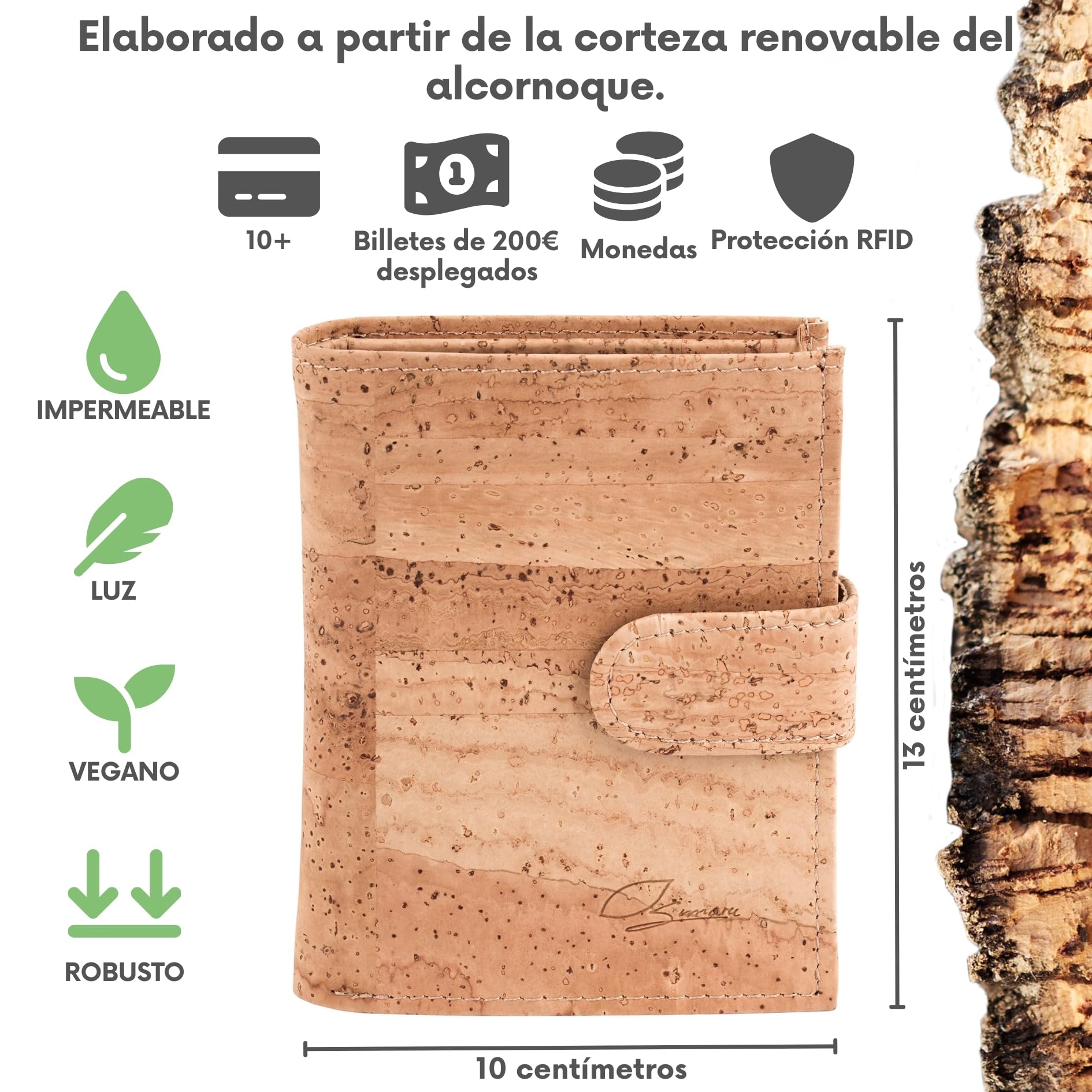 Simaru Cartera Billetera Monedero pequeña y espaciosa con Monedero – Cartera de Cuero Vegano con Cremallera y Espacio para 16 Tarjetas – para Hombres y Mujeres (Marrón)